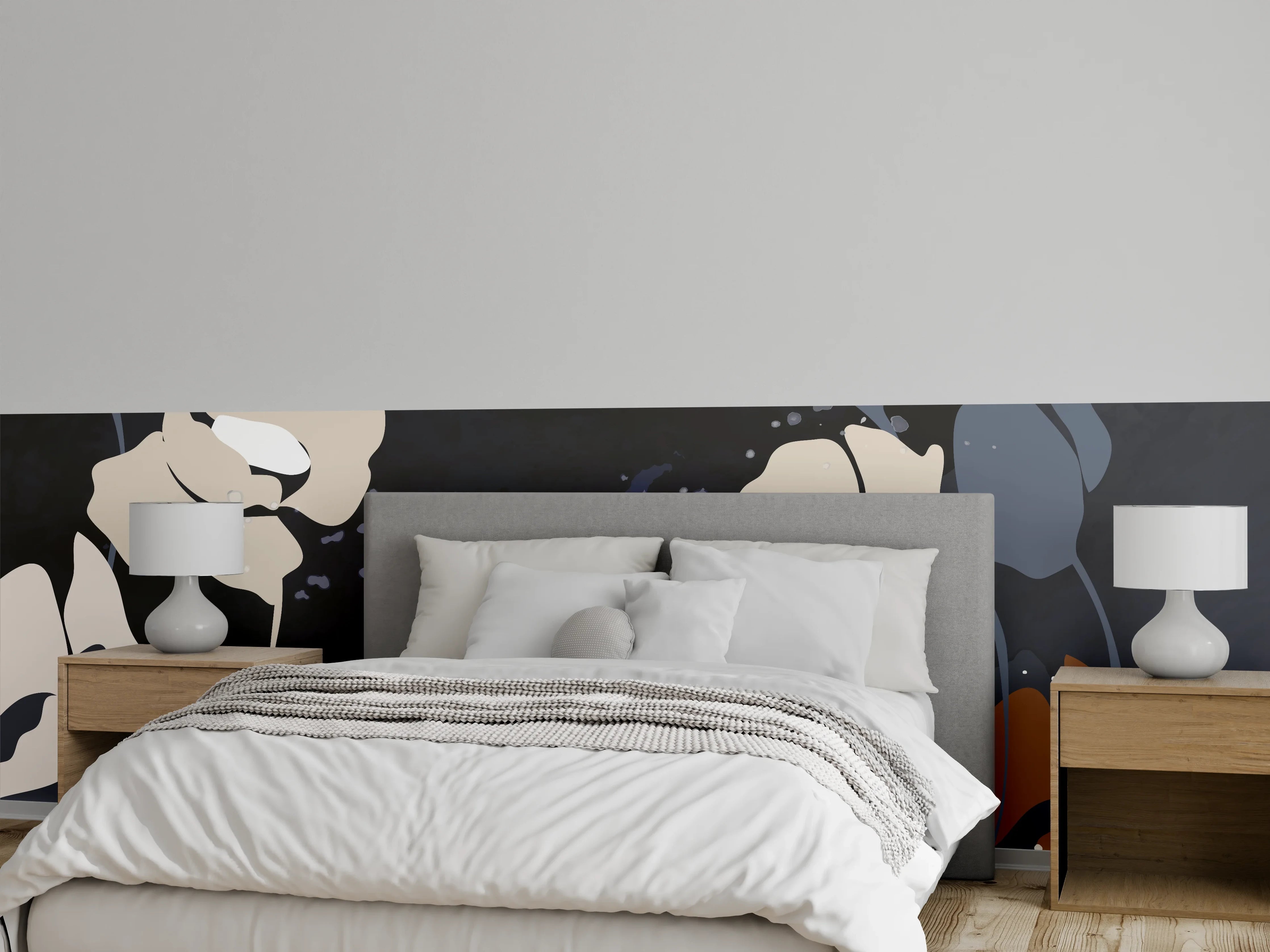 Wandverkleidung Schlafzimmer - Abstrakte Blumen Dunkles Design
