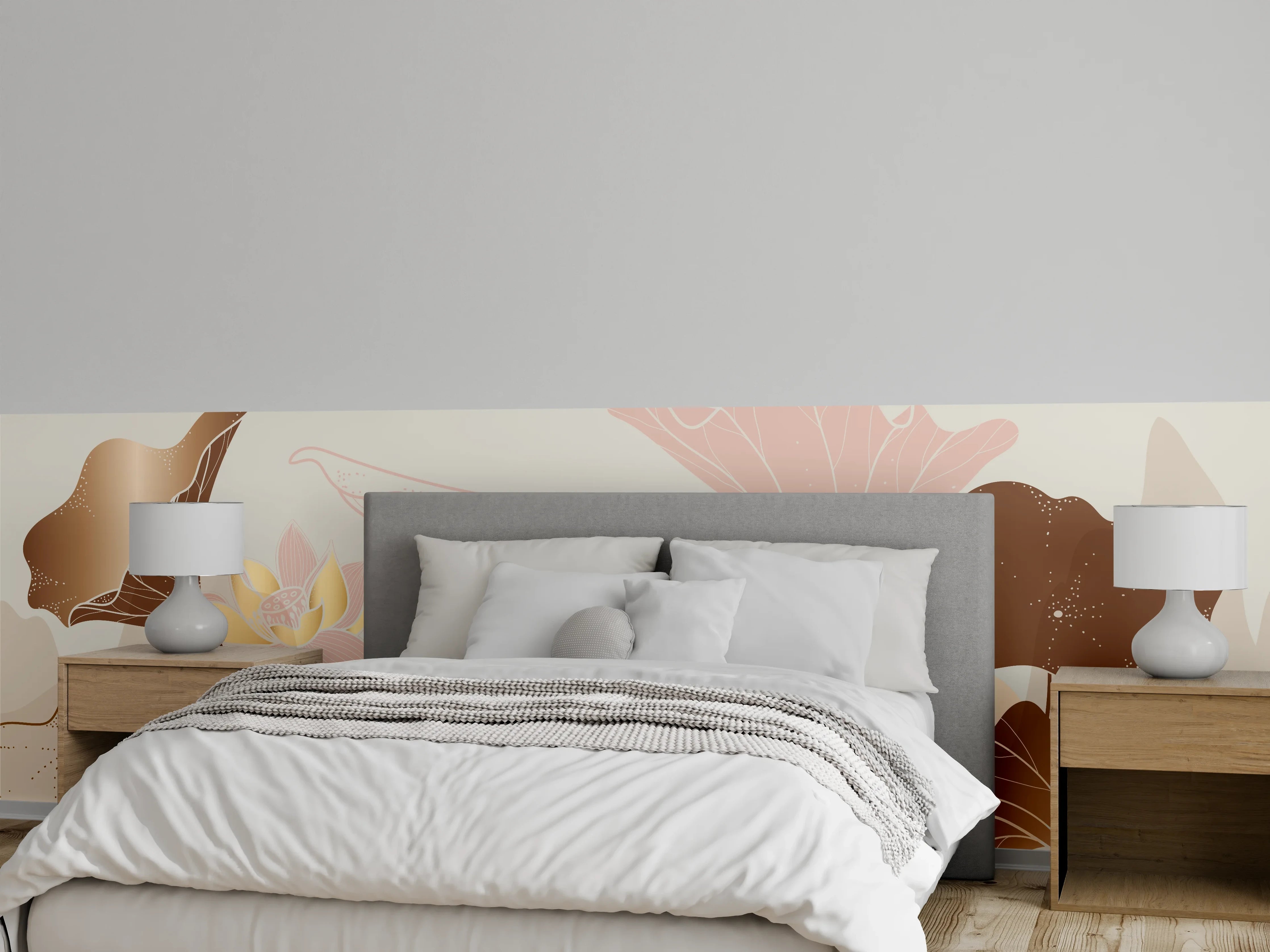 Wandverkleidung Schlafzimmer - Abstrakte Blumen Zeichnung Beige