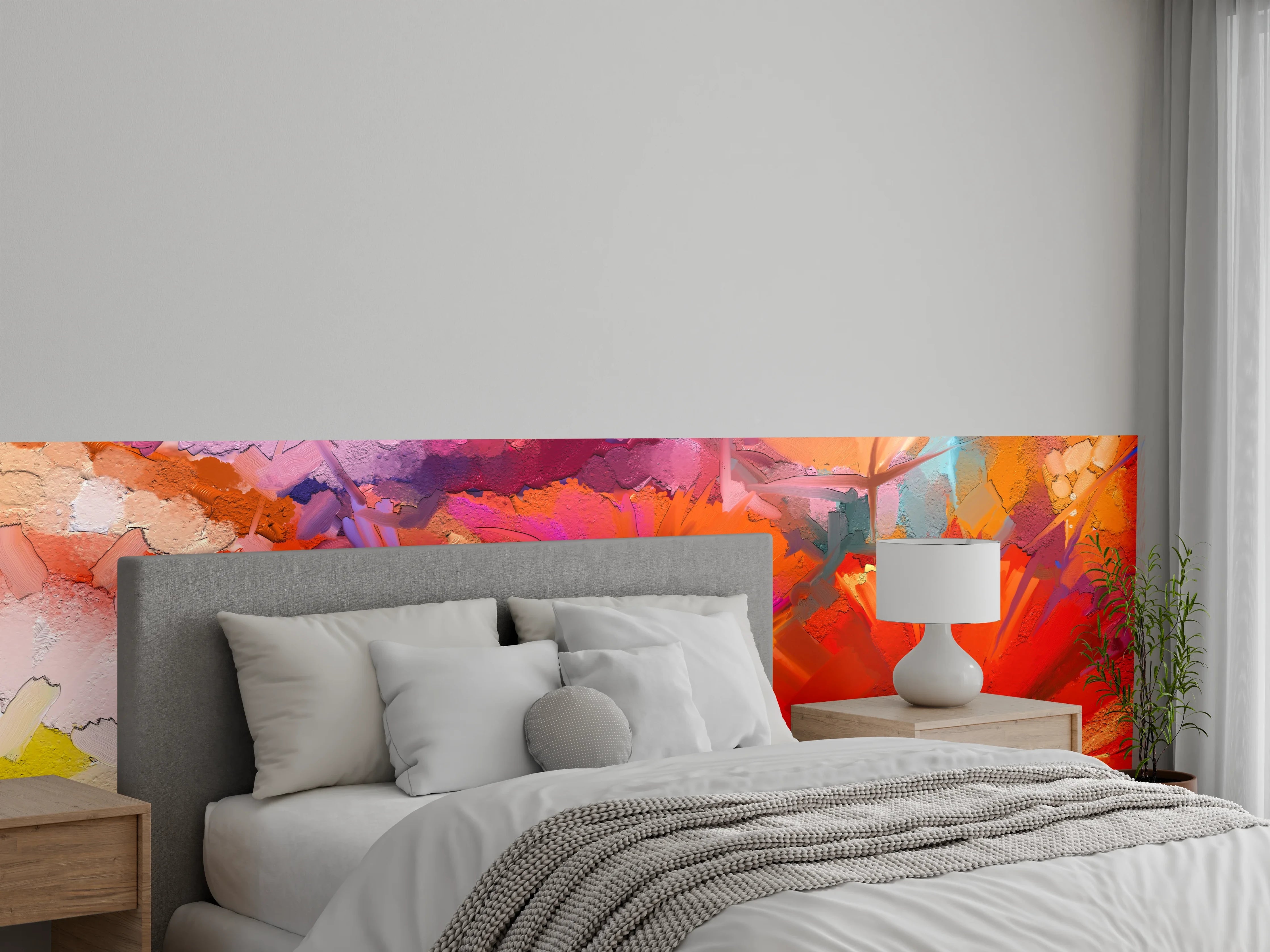 Wandverkleidung Schlafzimmer - Abstrakte Blumen in kräftigen Farben