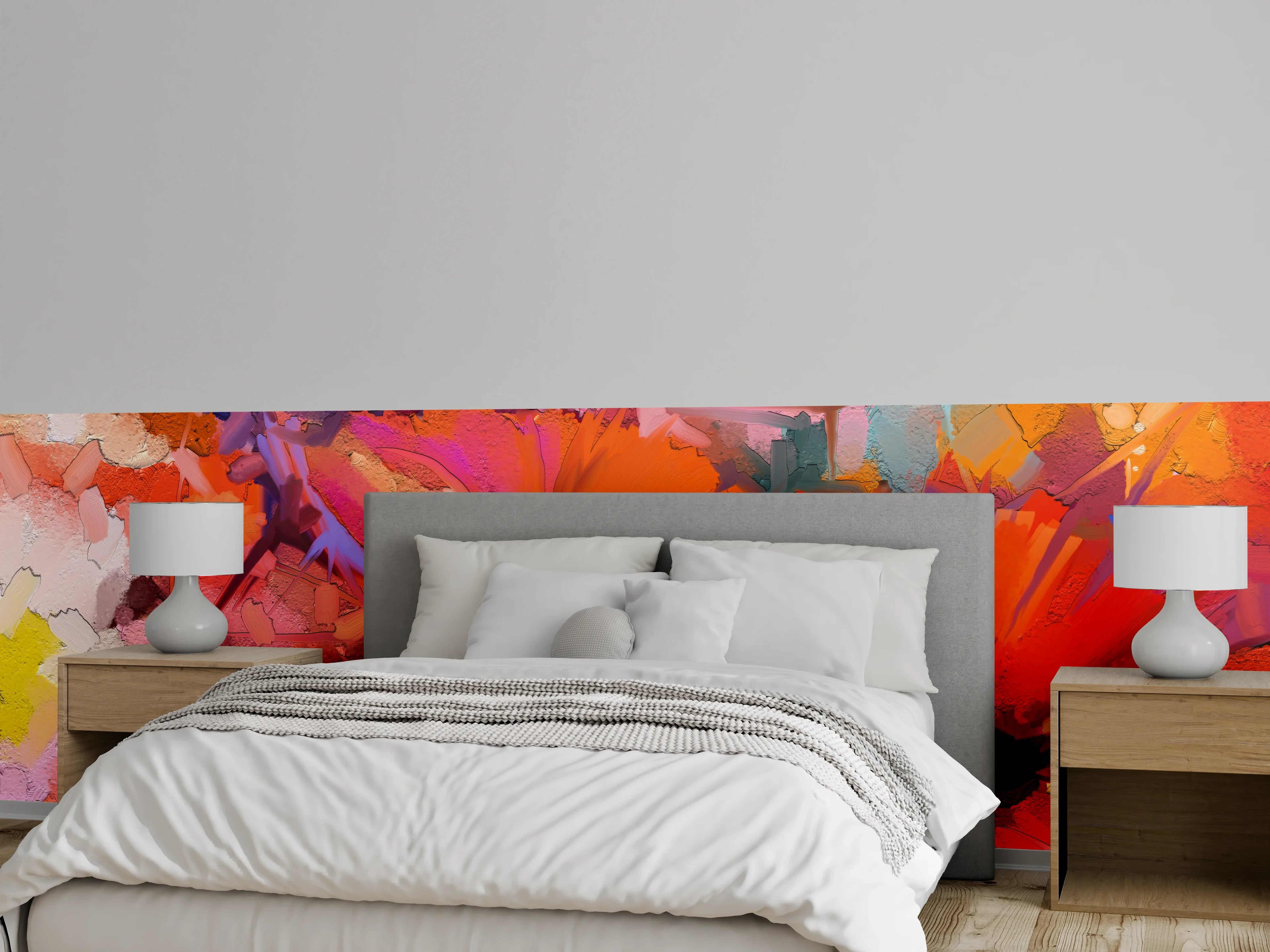 Wandverkleidung Schlafzimmer - Abstrakte Blumen in kräftigen Farben