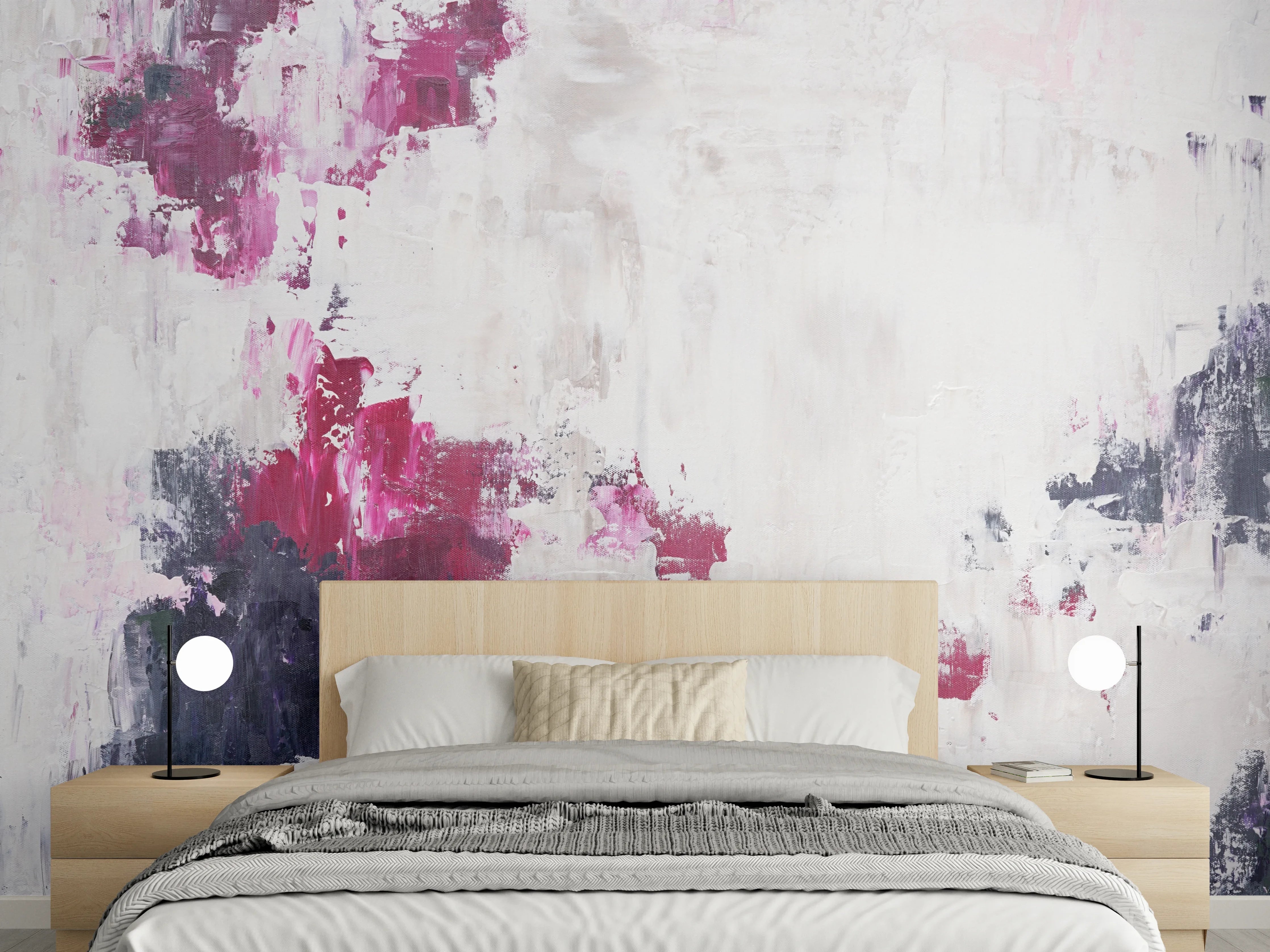 Wandverkleidung Schlafzimmer - Abstrakte Eleganz in Weiß und Beere