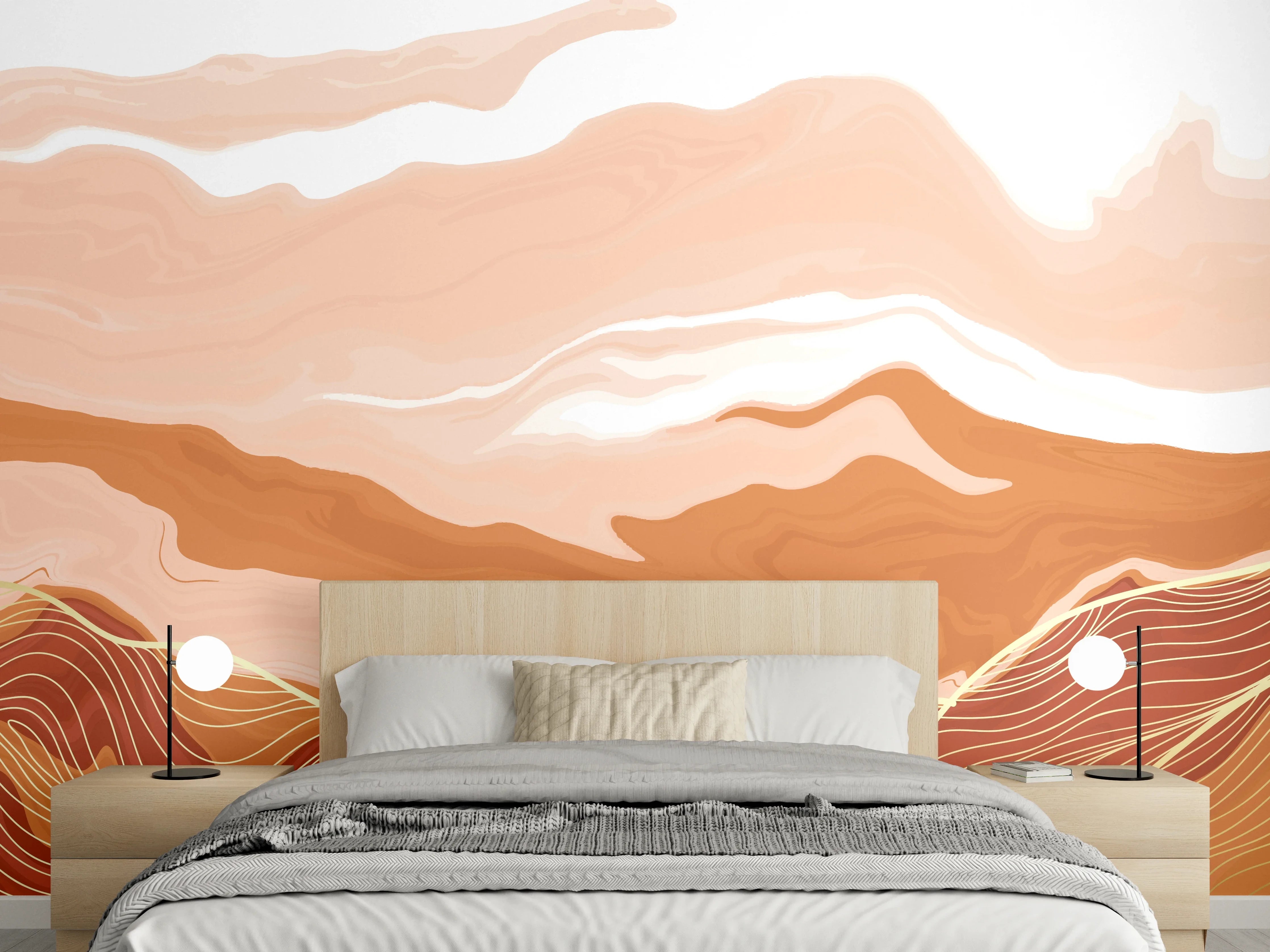 Wandverkleidung Schlafzimmer - Abstrakte Erdtöne Linienkunst