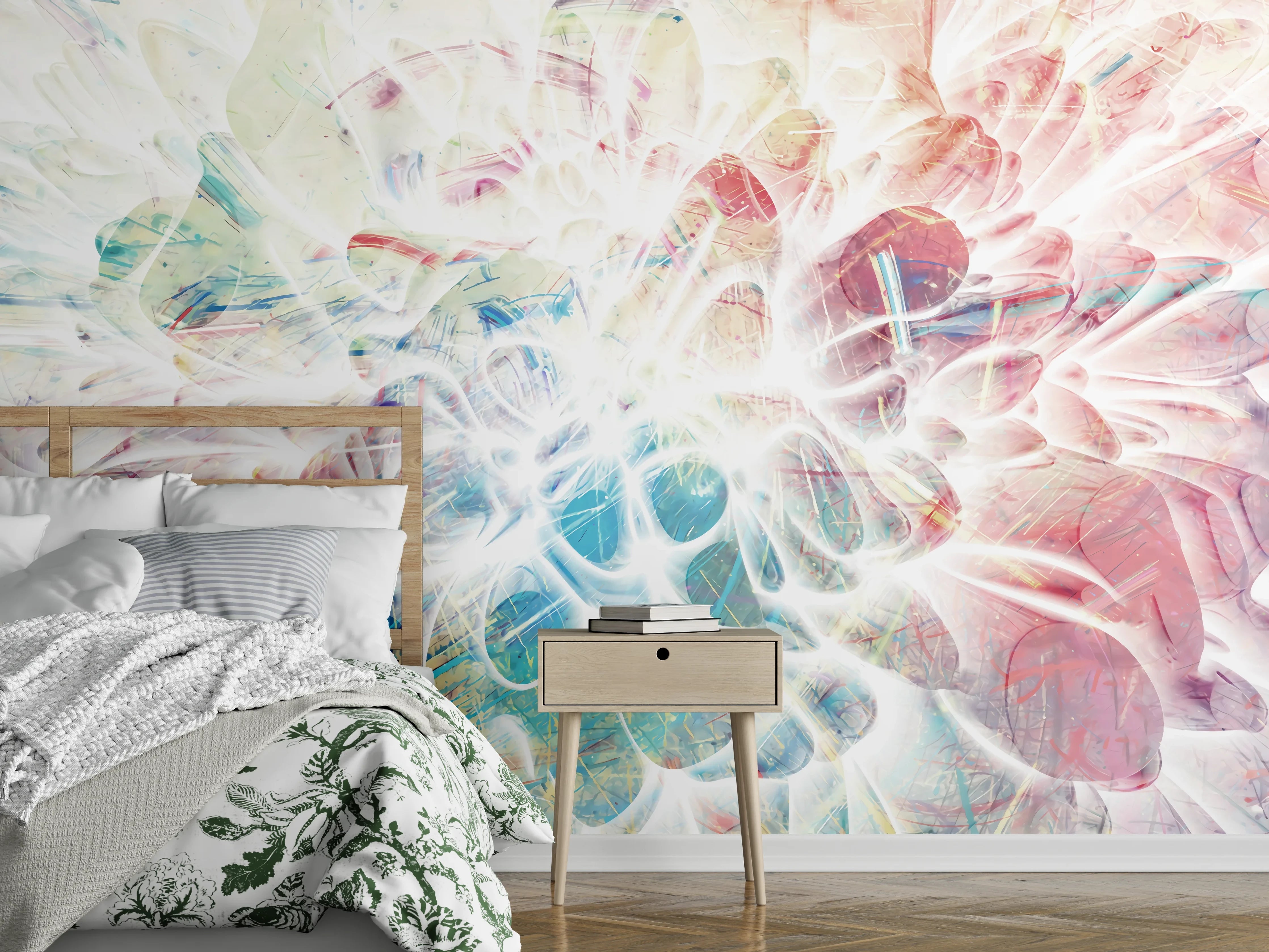Wandverkleidung Schlafzimmer - Abstrakte Explosion in Pastellfarben