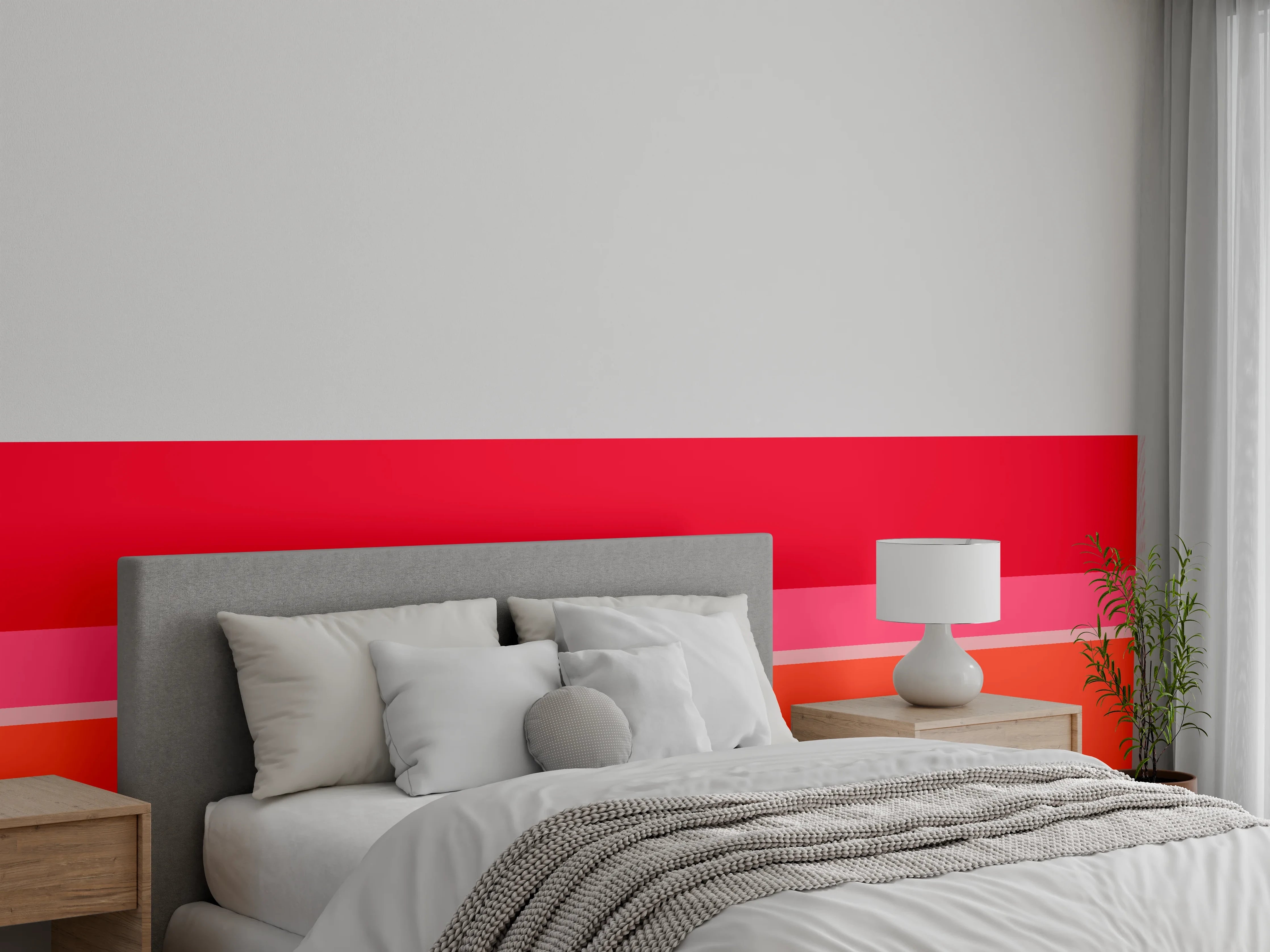Wandverkleidung Schlafzimmer - Abstrakte Farbbalken Rot Orange Pink