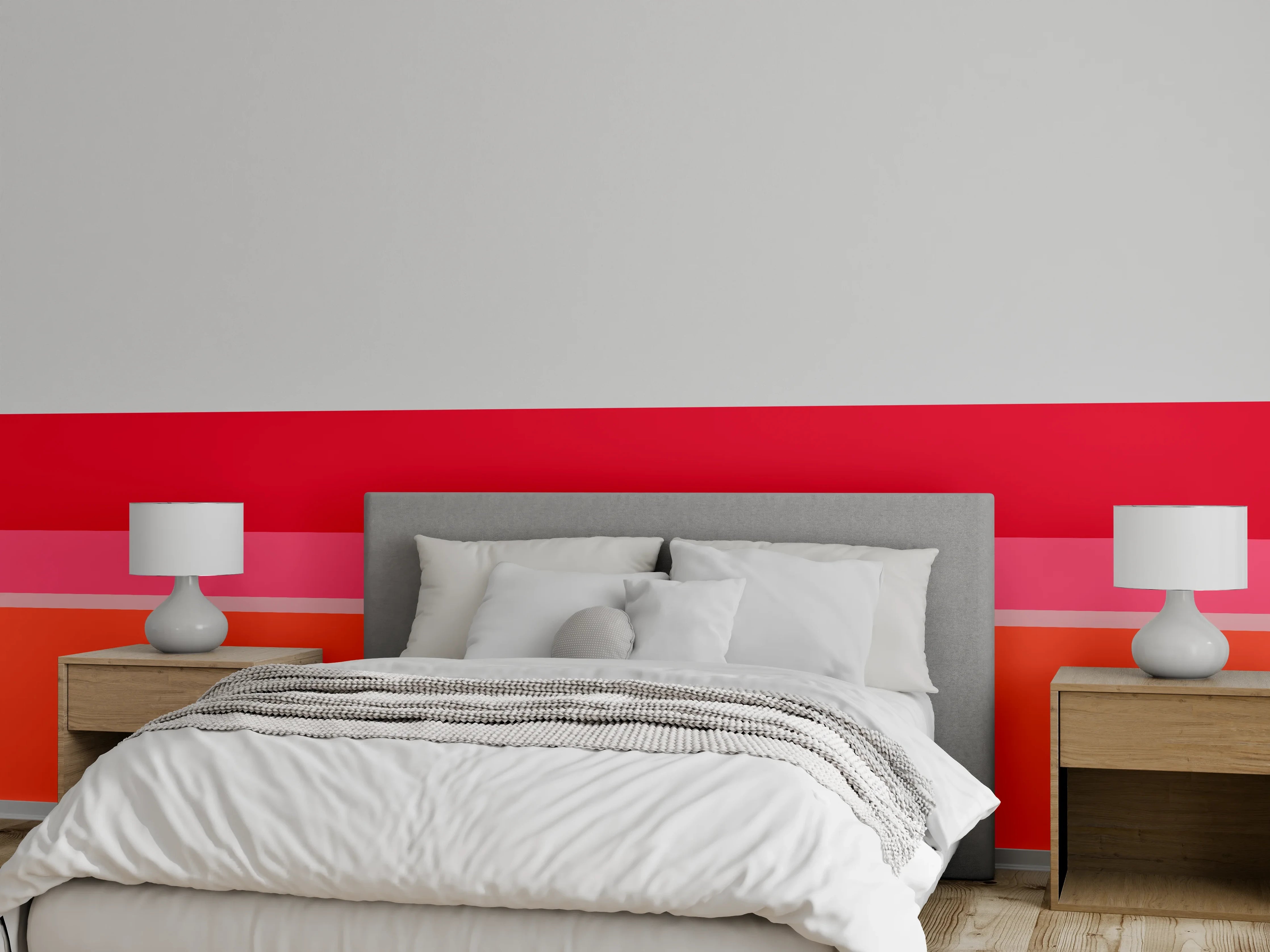 Wandverkleidung Schlafzimmer - Abstrakte Farbbalken Rot Orange Pink