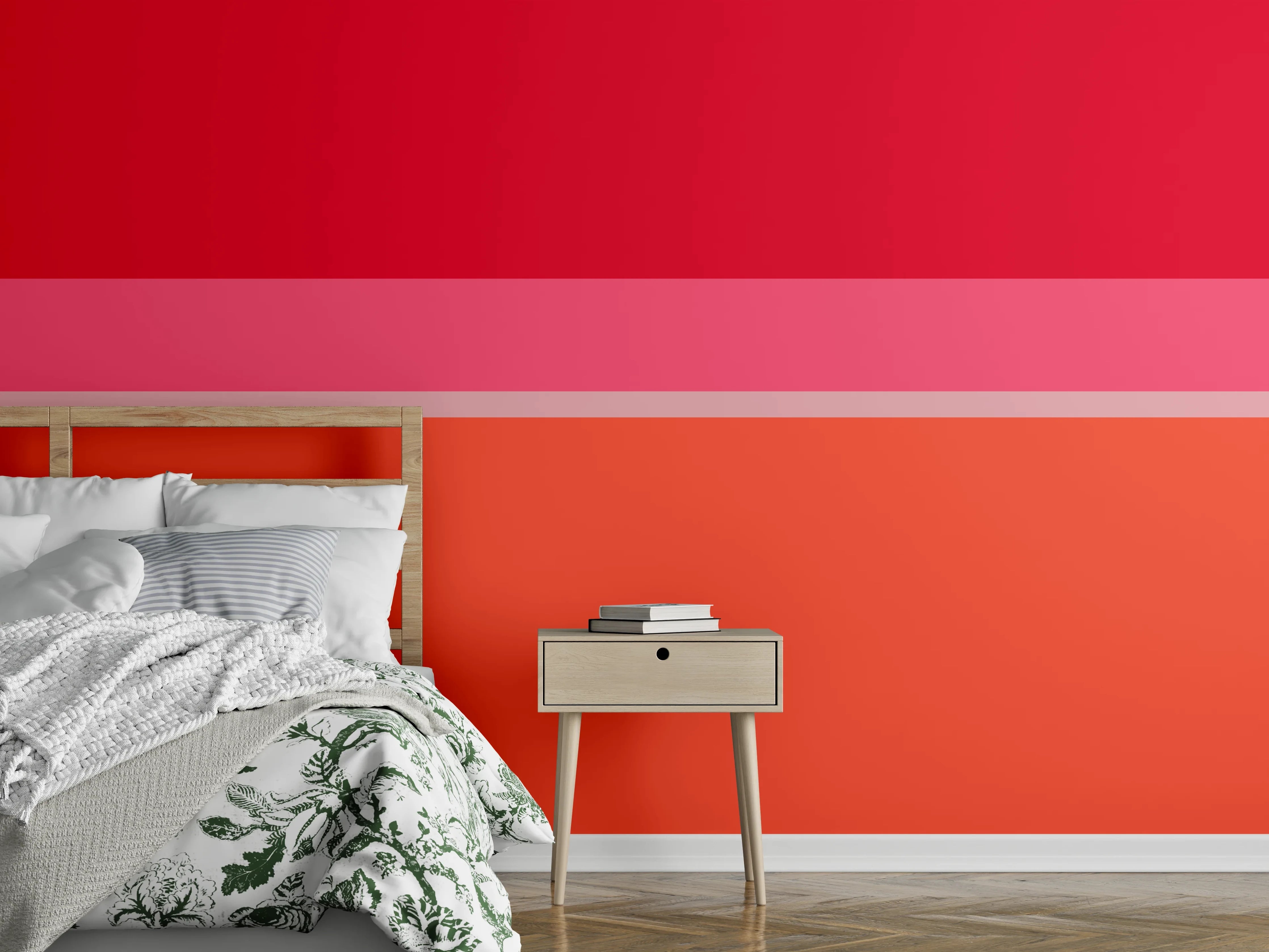 Wandverkleidung Schlafzimmer - Abstrakte Farbbalken Rot Orange Pink