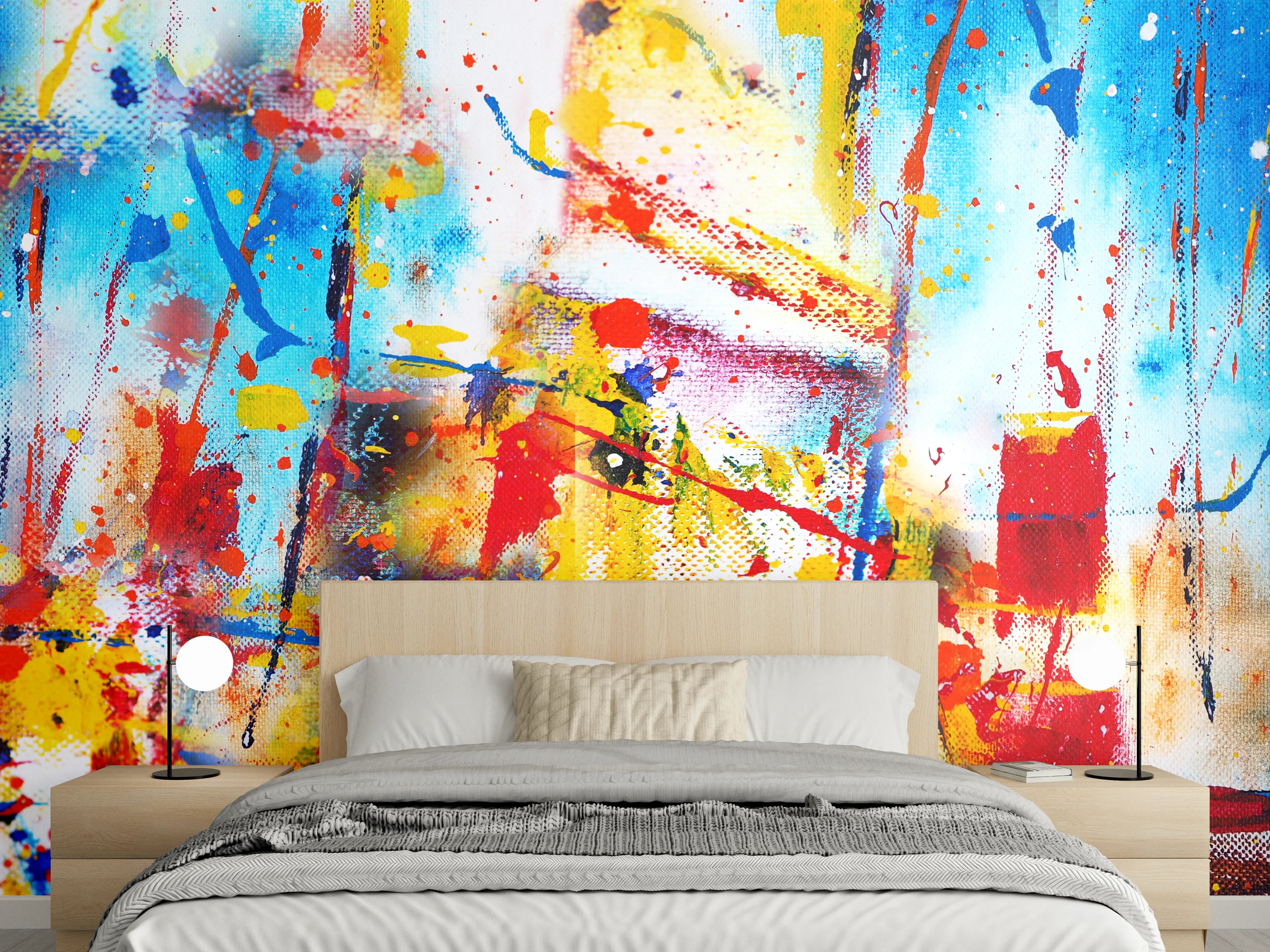 Wandverkleidung Schlafzimmer - Abstrakte Farbenexplosion Wandbild