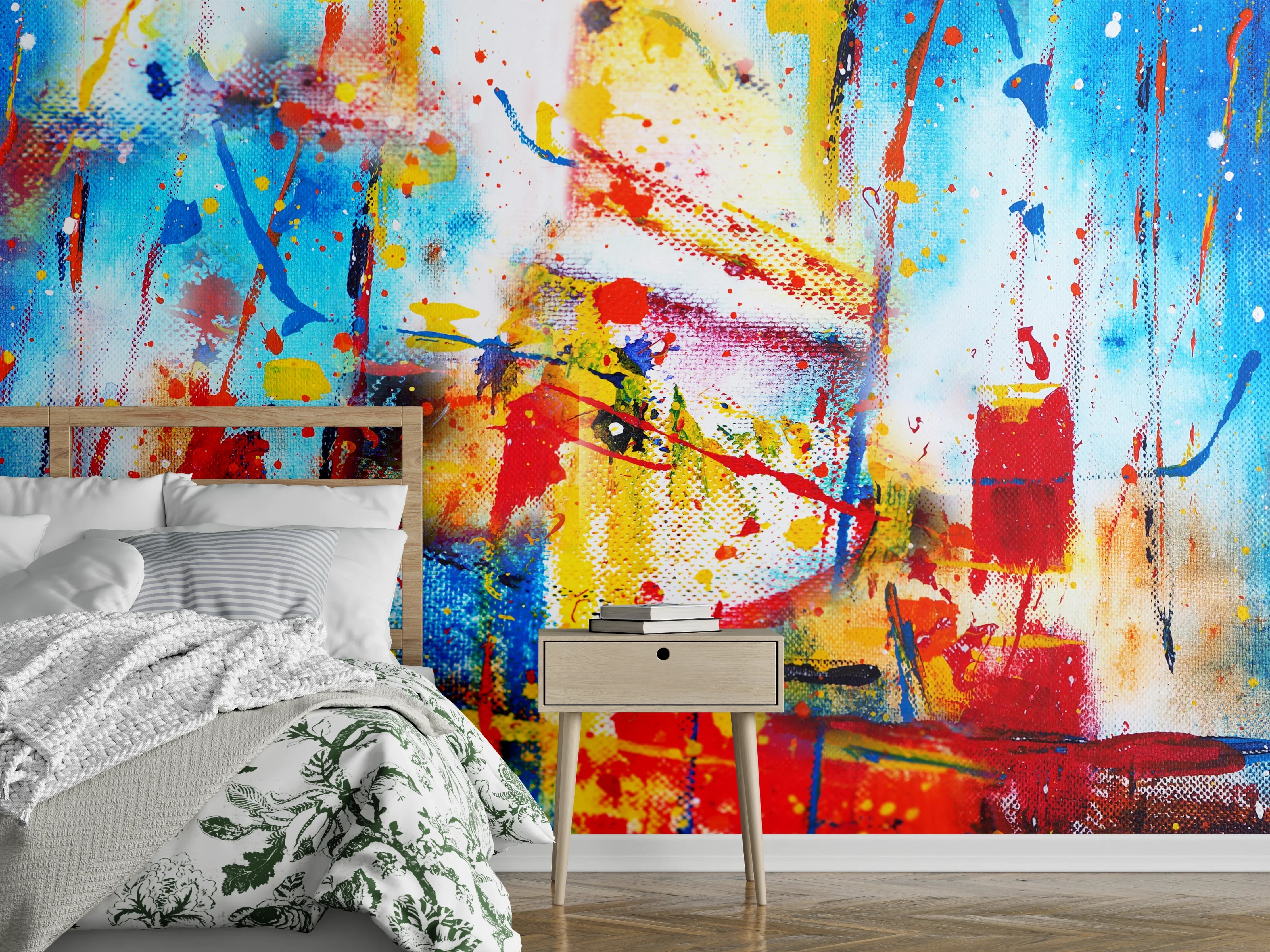 Wandverkleidung Schlafzimmer - Abstrakte Farbenexplosion Wandbild