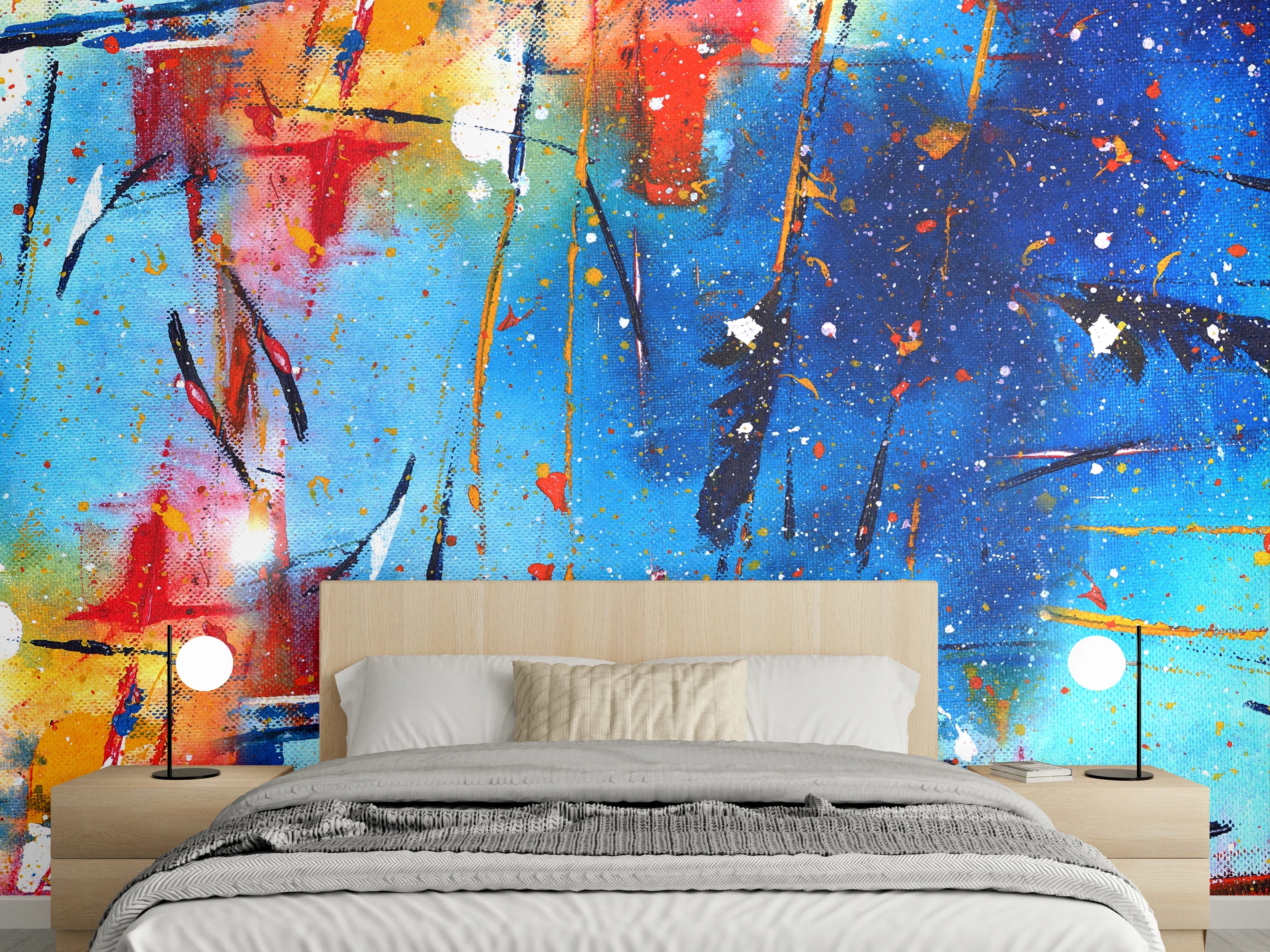 Wandverkleidung Schlafzimmer - Abstrakte Farbenexplosion Wandkunst