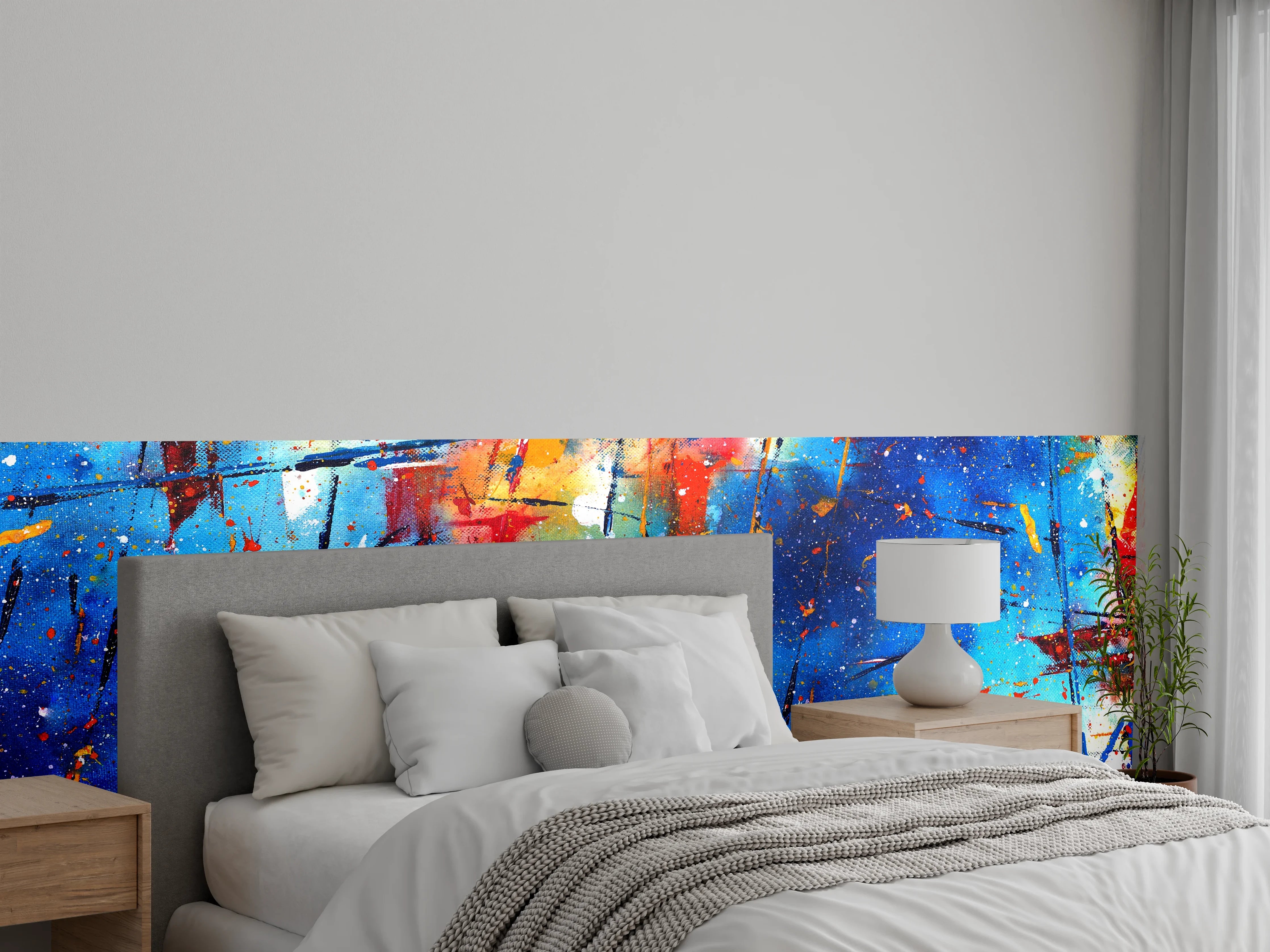 Wandverkleidung Schlafzimmer - Abstrakte Farbenexplosion Wandkunst