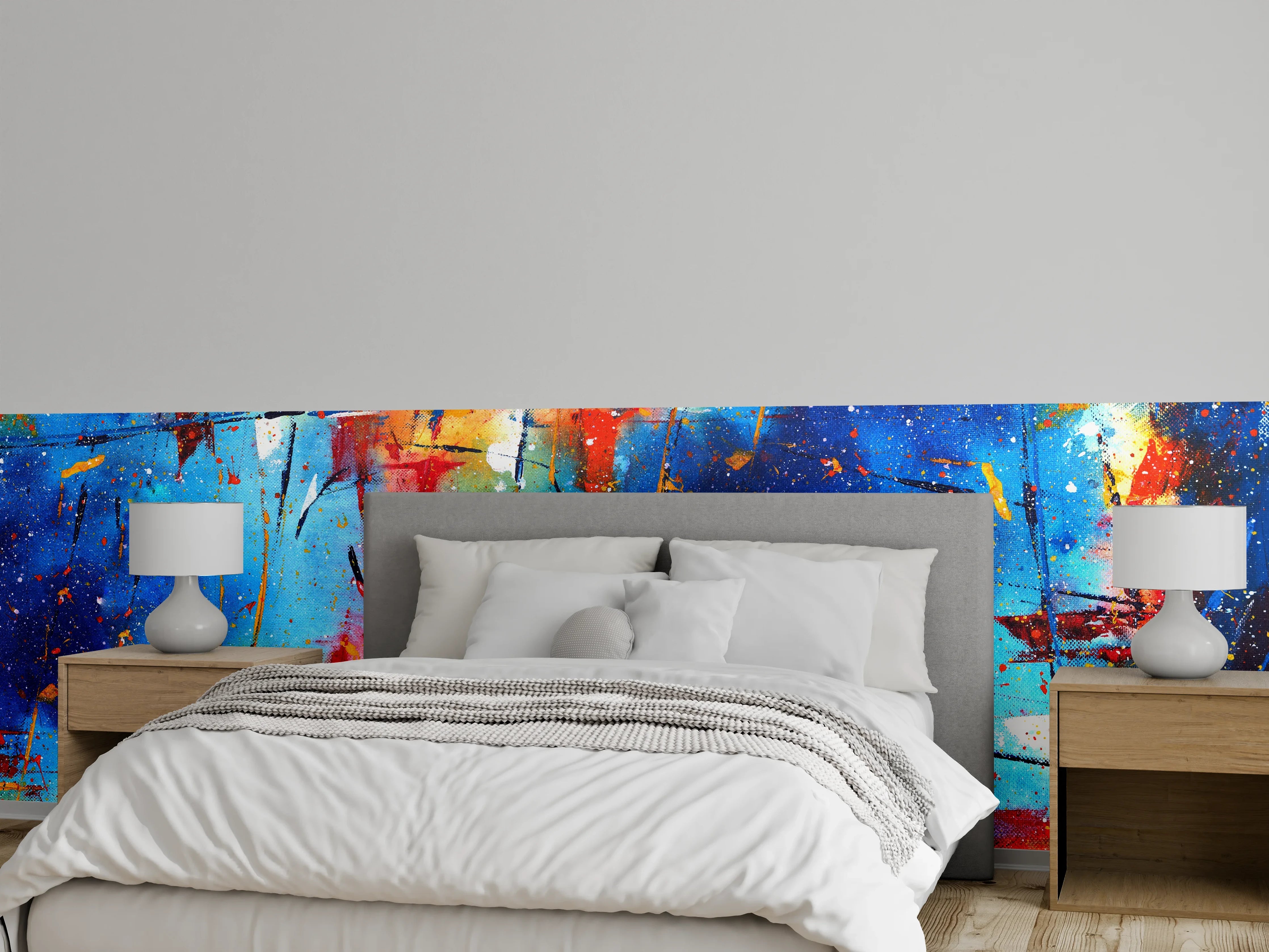 Wandverkleidung Schlafzimmer - Abstrakte Farbenexplosion Wandkunst