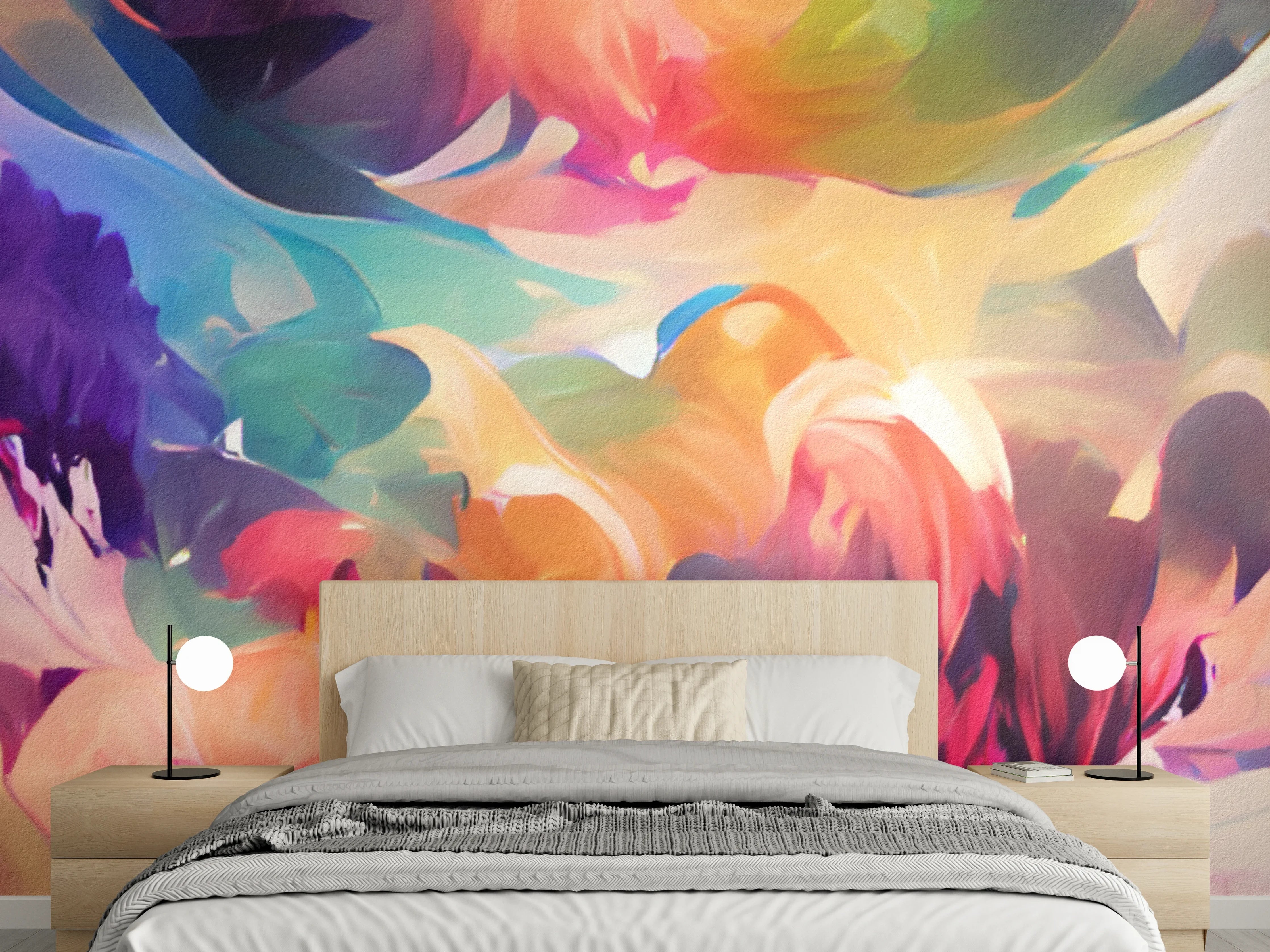 Wandverkleidung Schlafzimmer - Abstrakte Farbenpracht: Buntes Kunstwerk