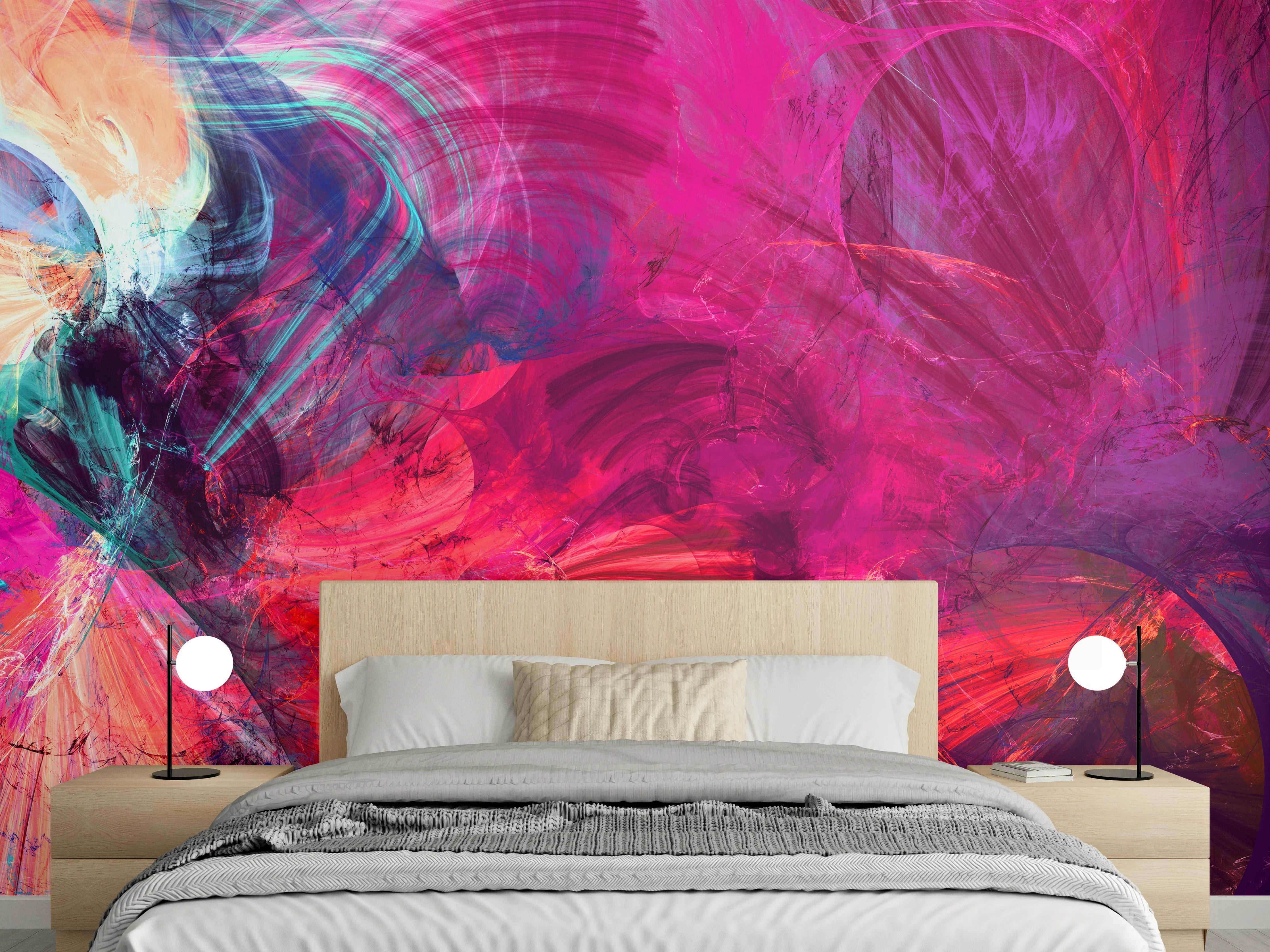 Wandverkleidung Schlafzimmer - Abstrakte Farbexplosion Aquarell Kunst