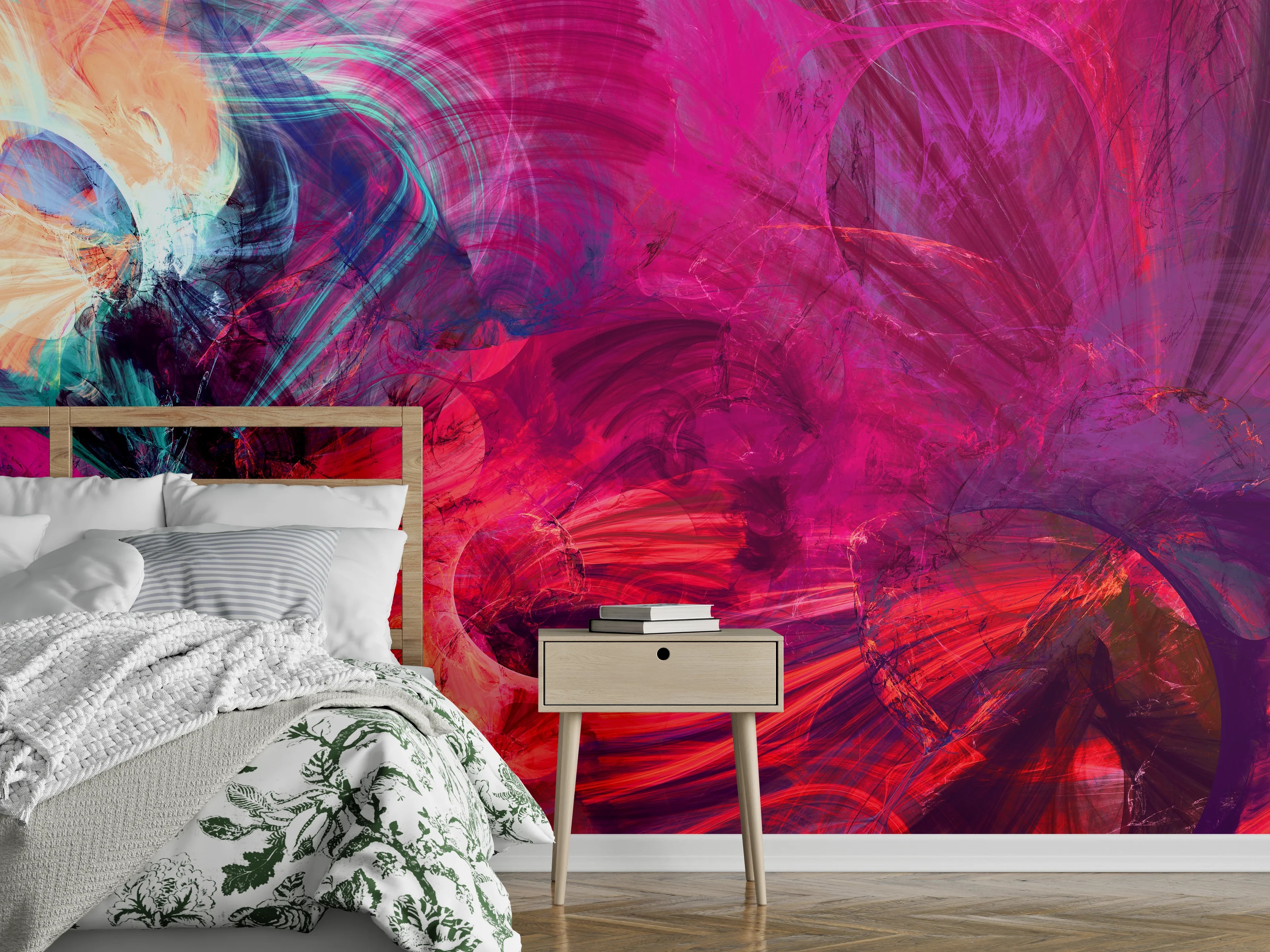Wandverkleidung Schlafzimmer - Abstrakte Farbexplosion Aquarell Kunst