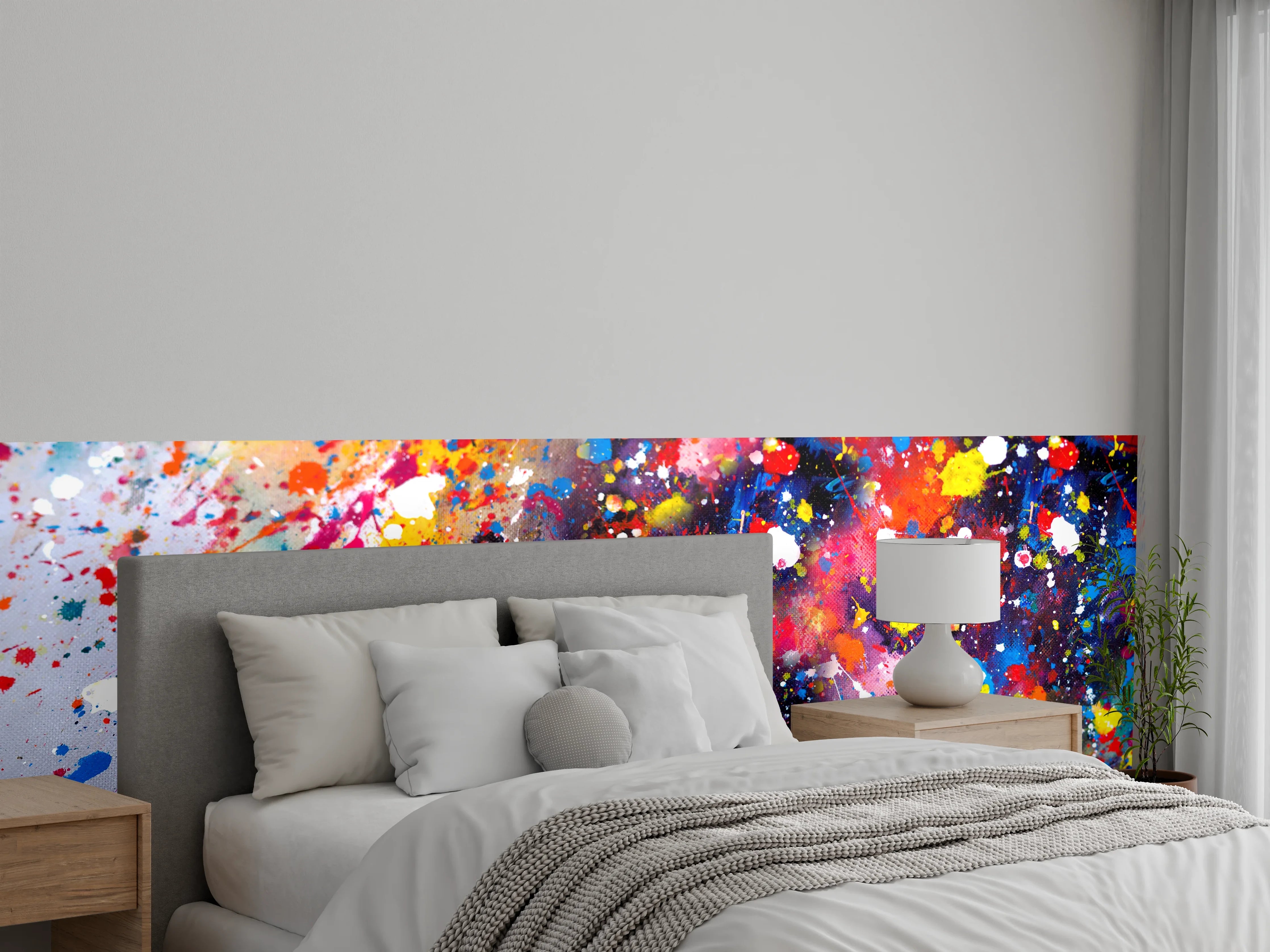 Wandverkleidung Schlafzimmer - Abstrakte Farbexplosion Wandkunst