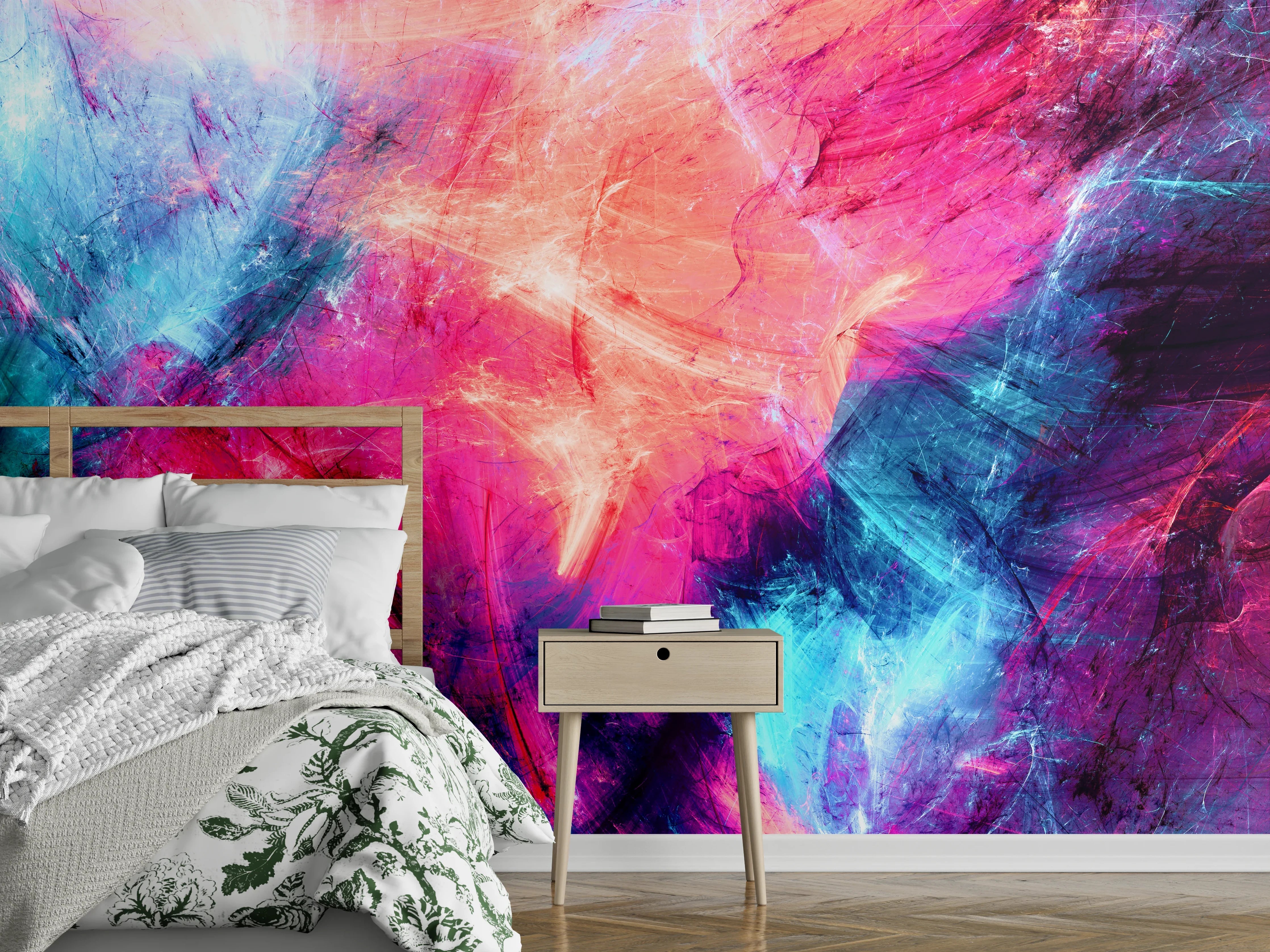 Wandverkleidung Schlafzimmer - Abstrakte Farbexplosion: Buntes Kunstwerk