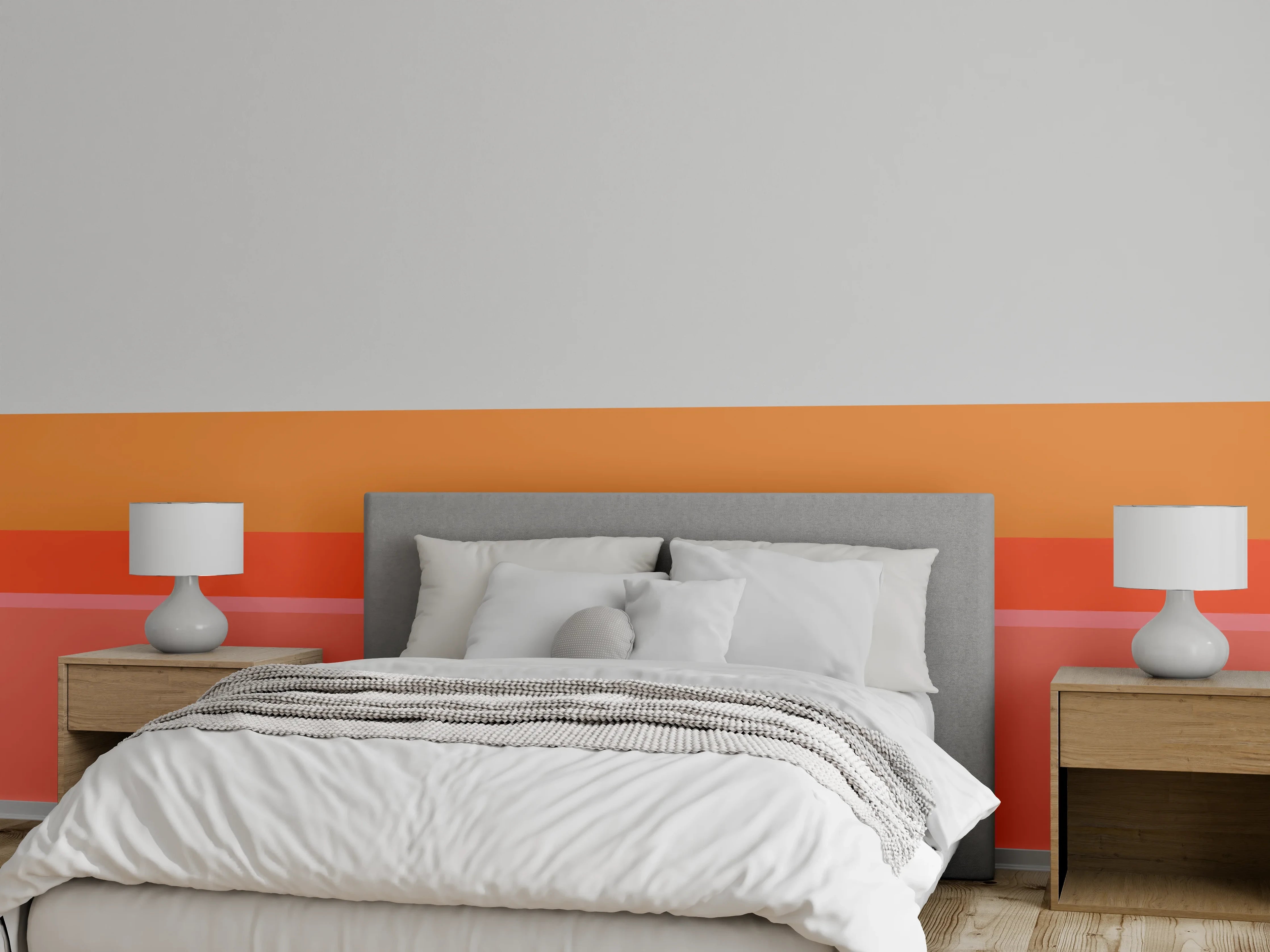 Wandverkleidung Schlafzimmer - Abstrakte Farbflächen Wandbild Orange Rosa