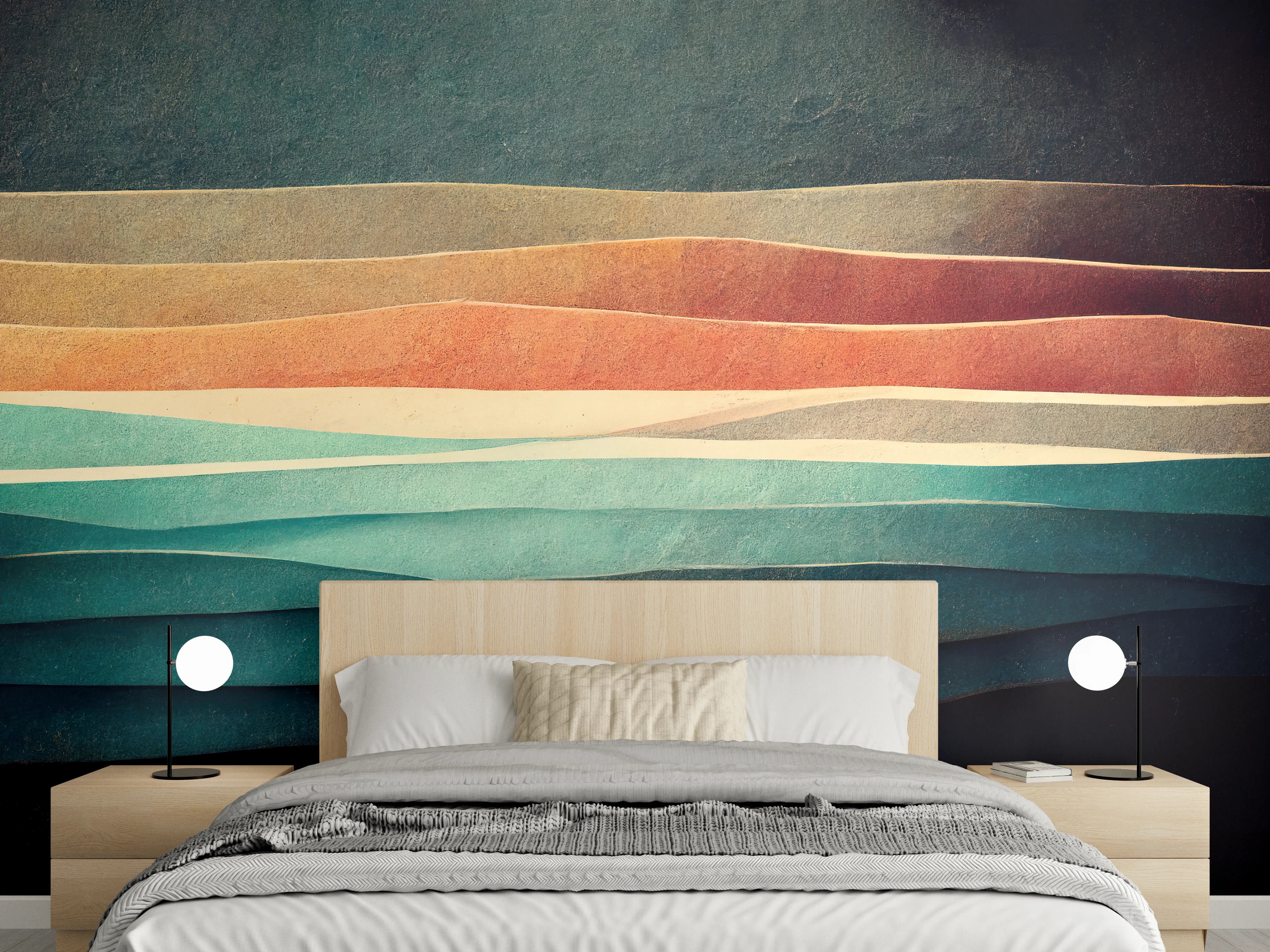Wandverkleidung Schlafzimmer - Abstrakte Farbflächen im Schicht-Look