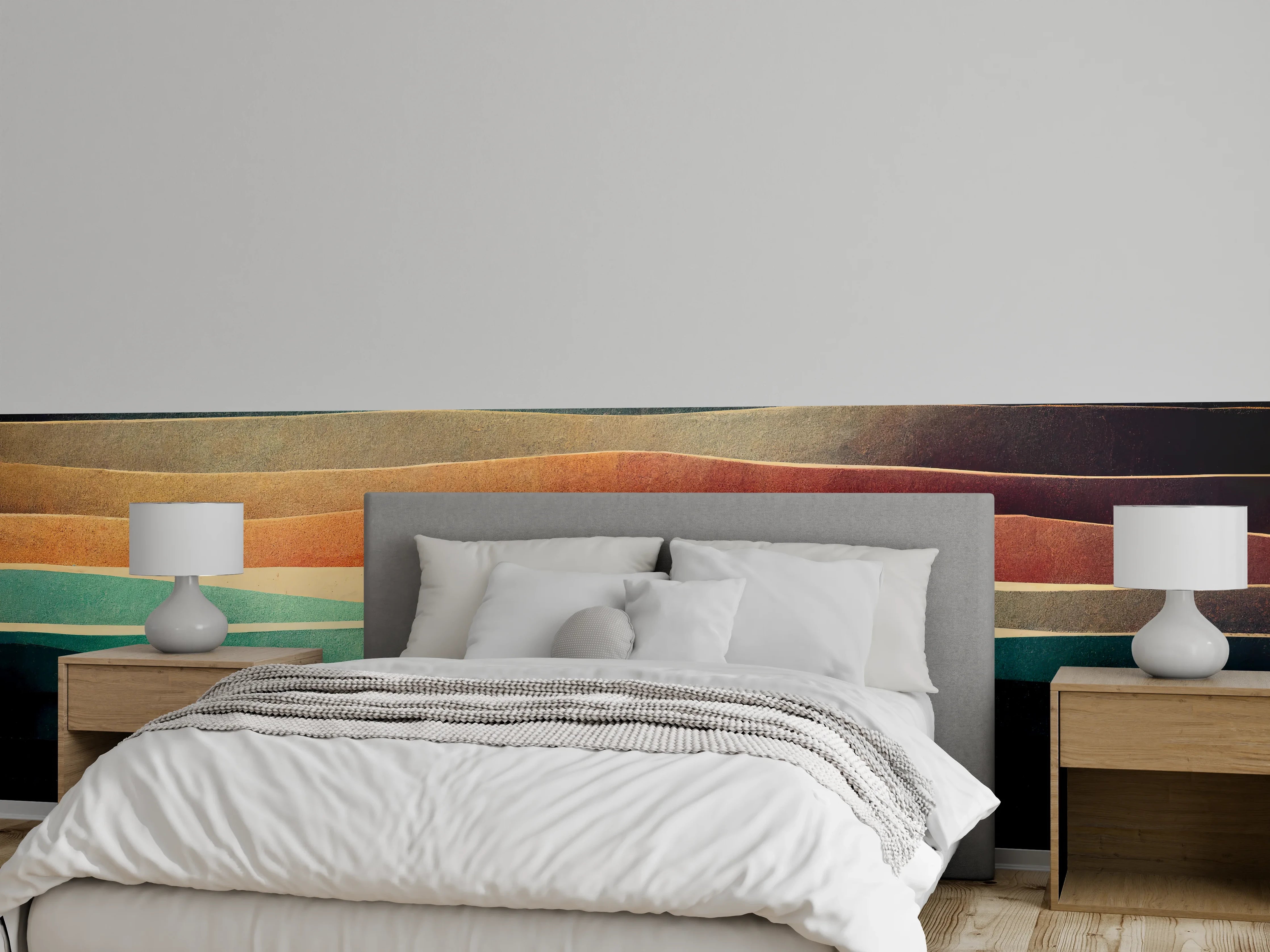 Wandverkleidung Schlafzimmer - Abstrakte Farbflächen im Schicht-Look