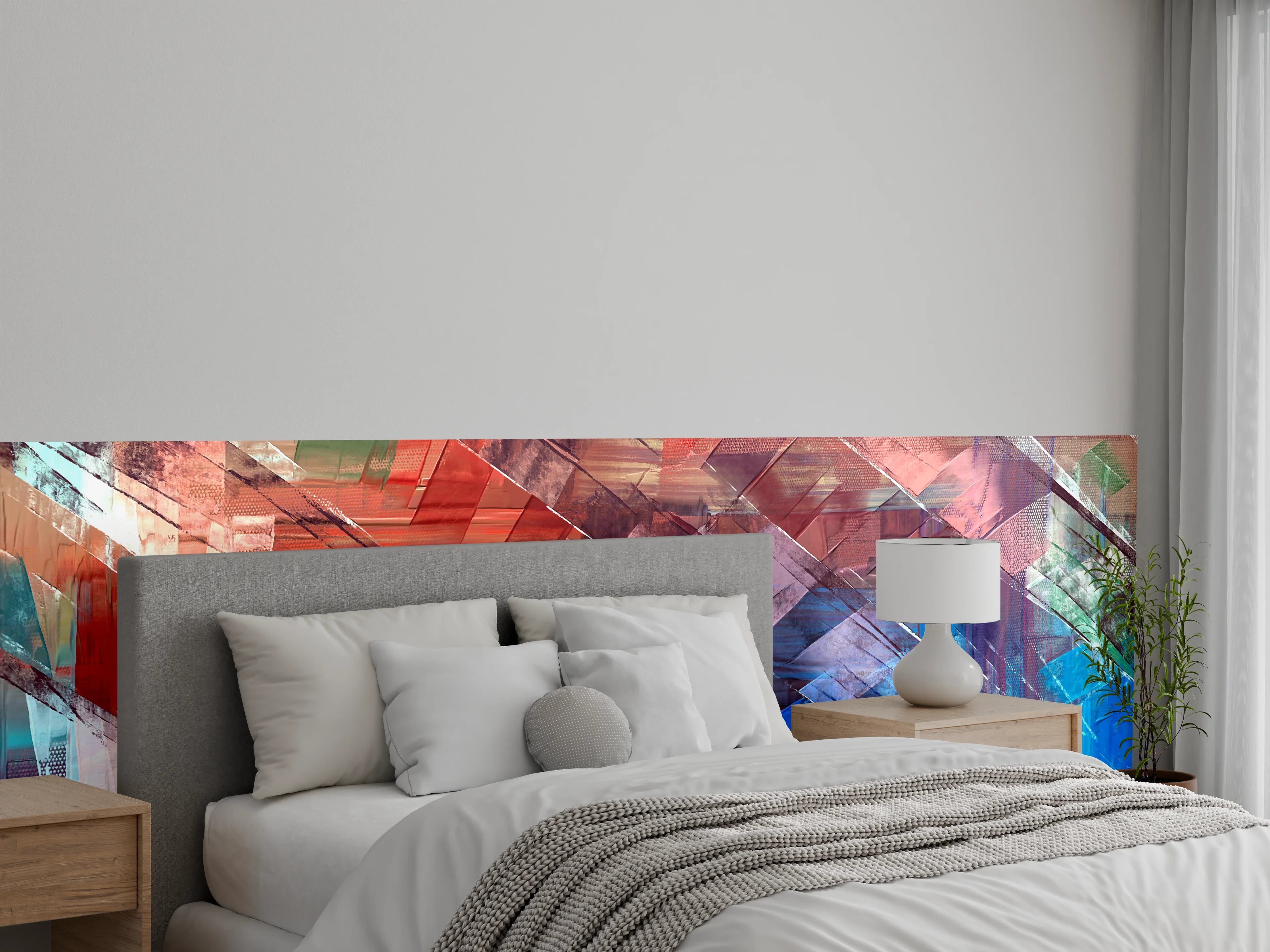 Wandverkleidung Schlafzimmer - Abstrakte Farbkomposition Blau Rot Modern