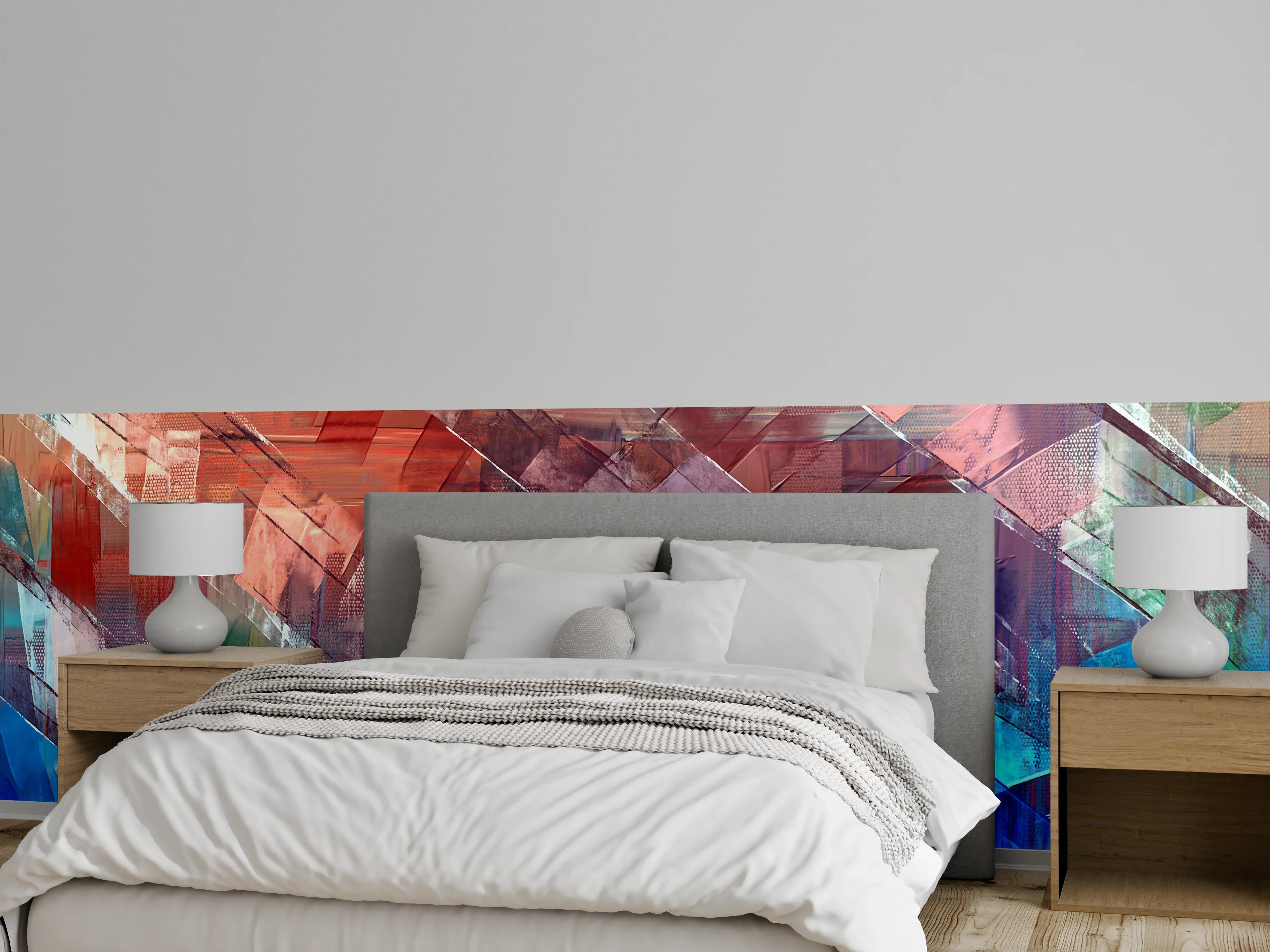 Wandverkleidung Schlafzimmer - Abstrakte Farbkomposition Blau Rot Modern