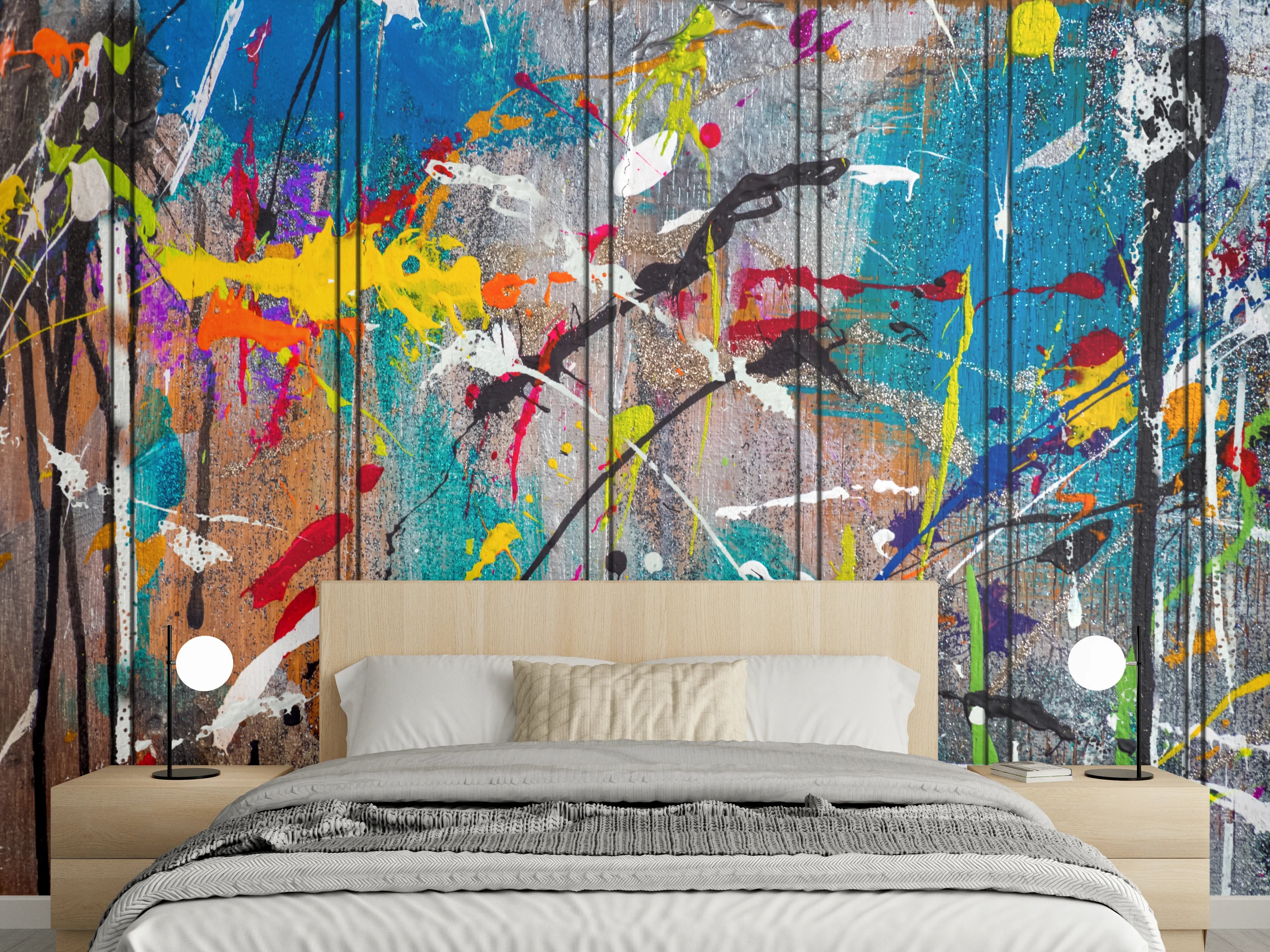 Wandverkleidung Schlafzimmer - Abstrakte Farbkraft: Modern Art Splash