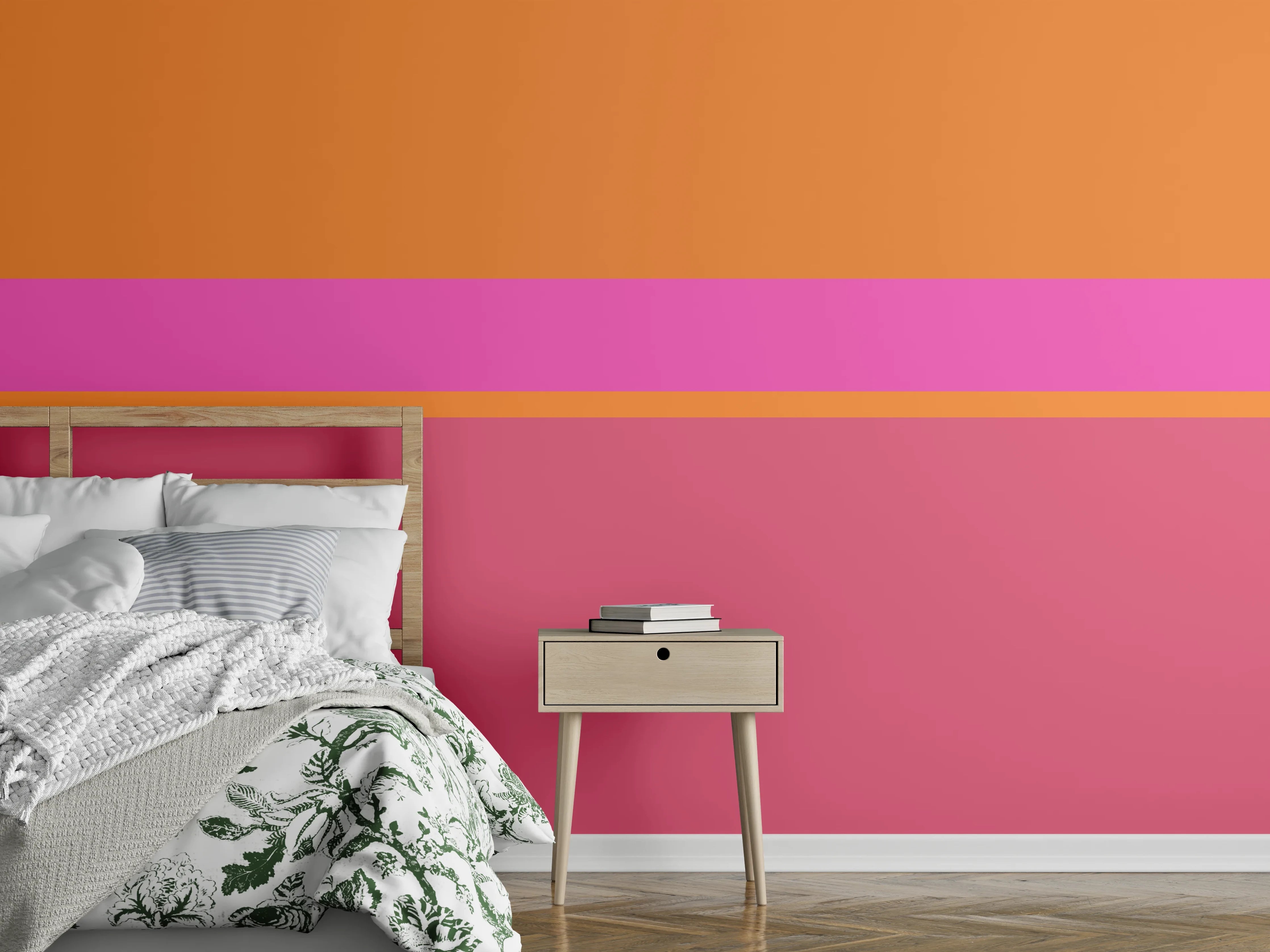 Wandverkleidung Schlafzimmer - Abstrakte Farbstreifen Orange Pink