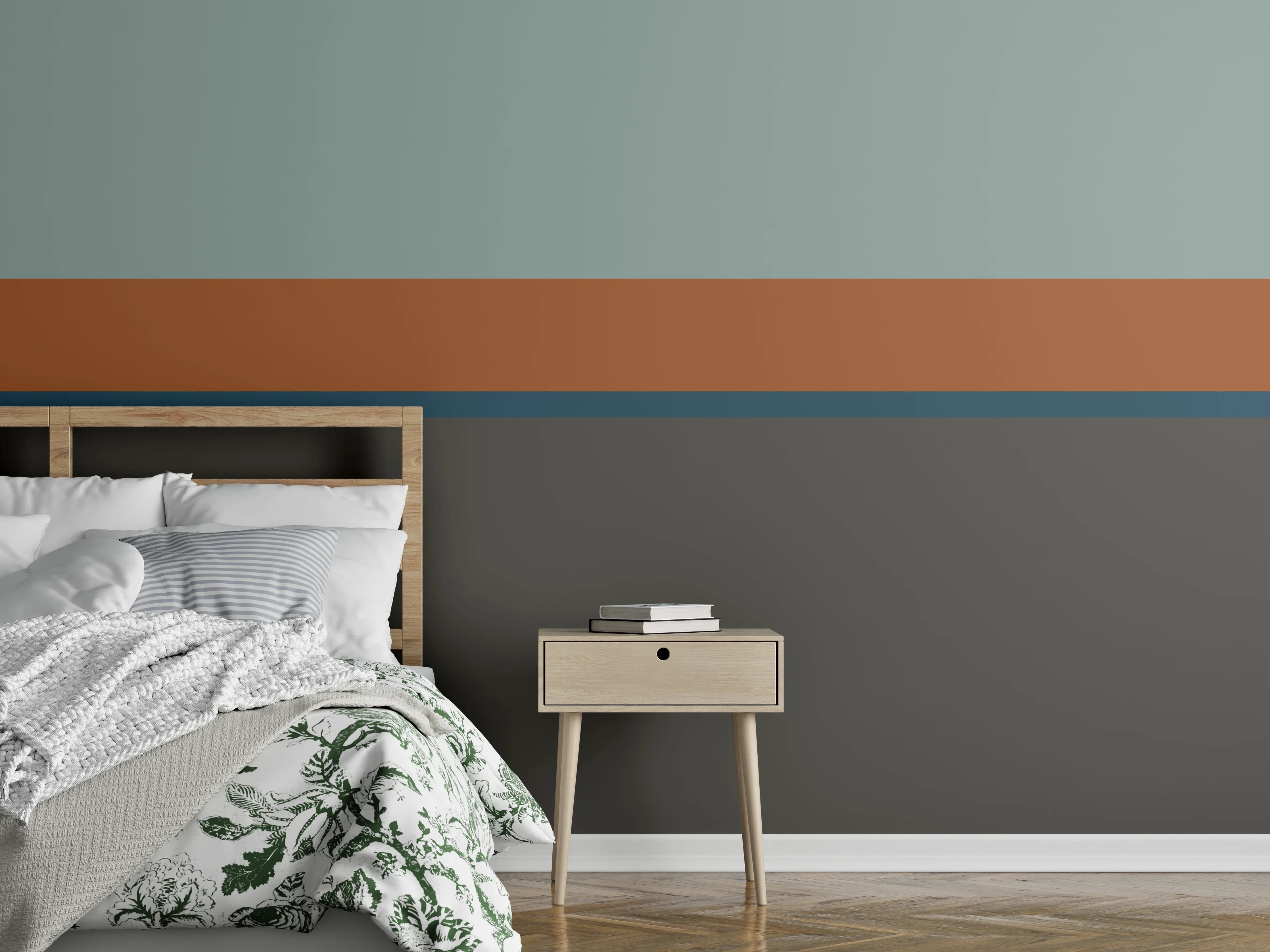 Wandverkleidung Schlafzimmer - Abstrakte Farbstreifen Wandbild modern