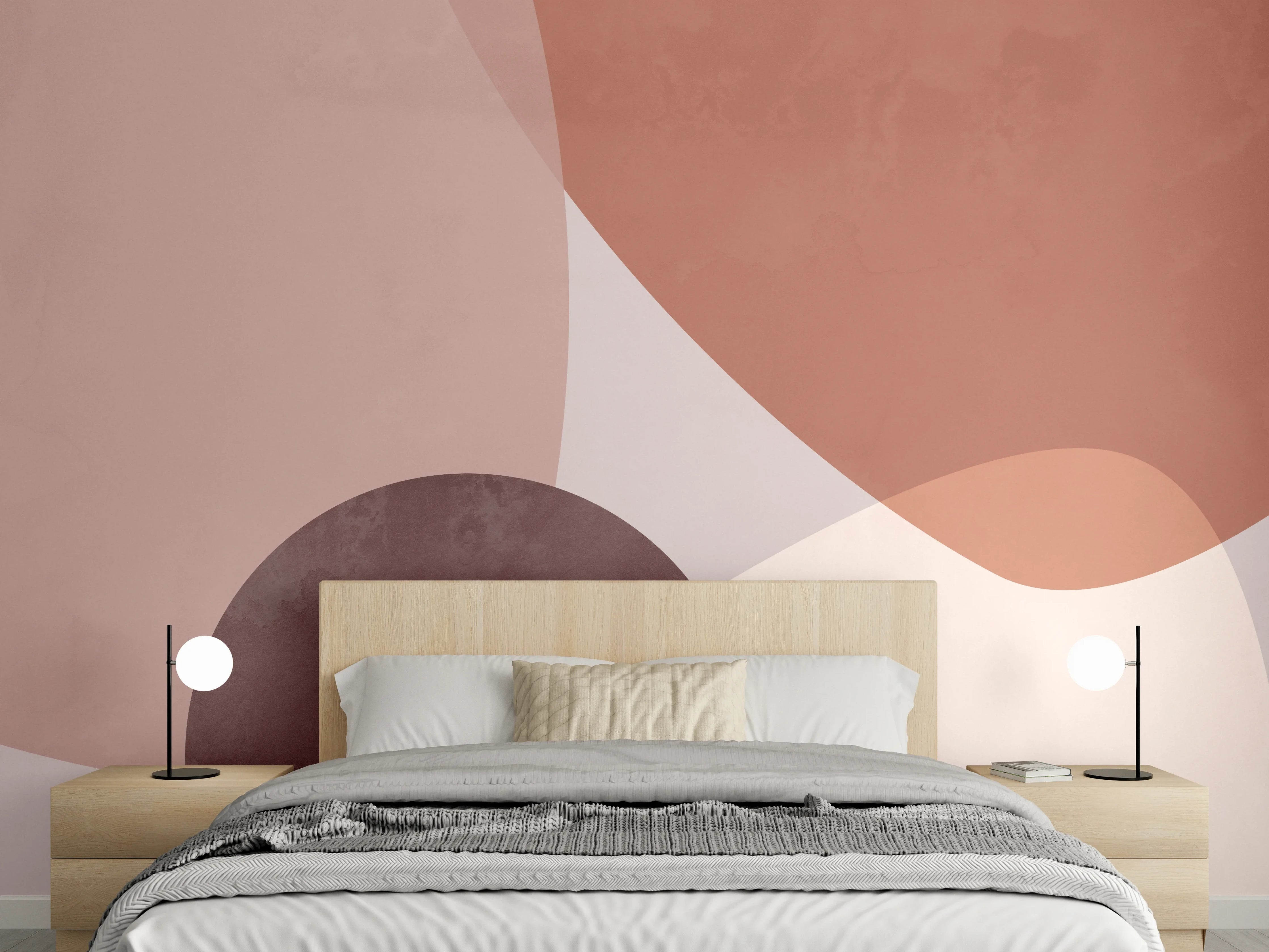 Wandverkleidung Schlafzimmer - Abstrakte Formen in Terrakotta und Beige