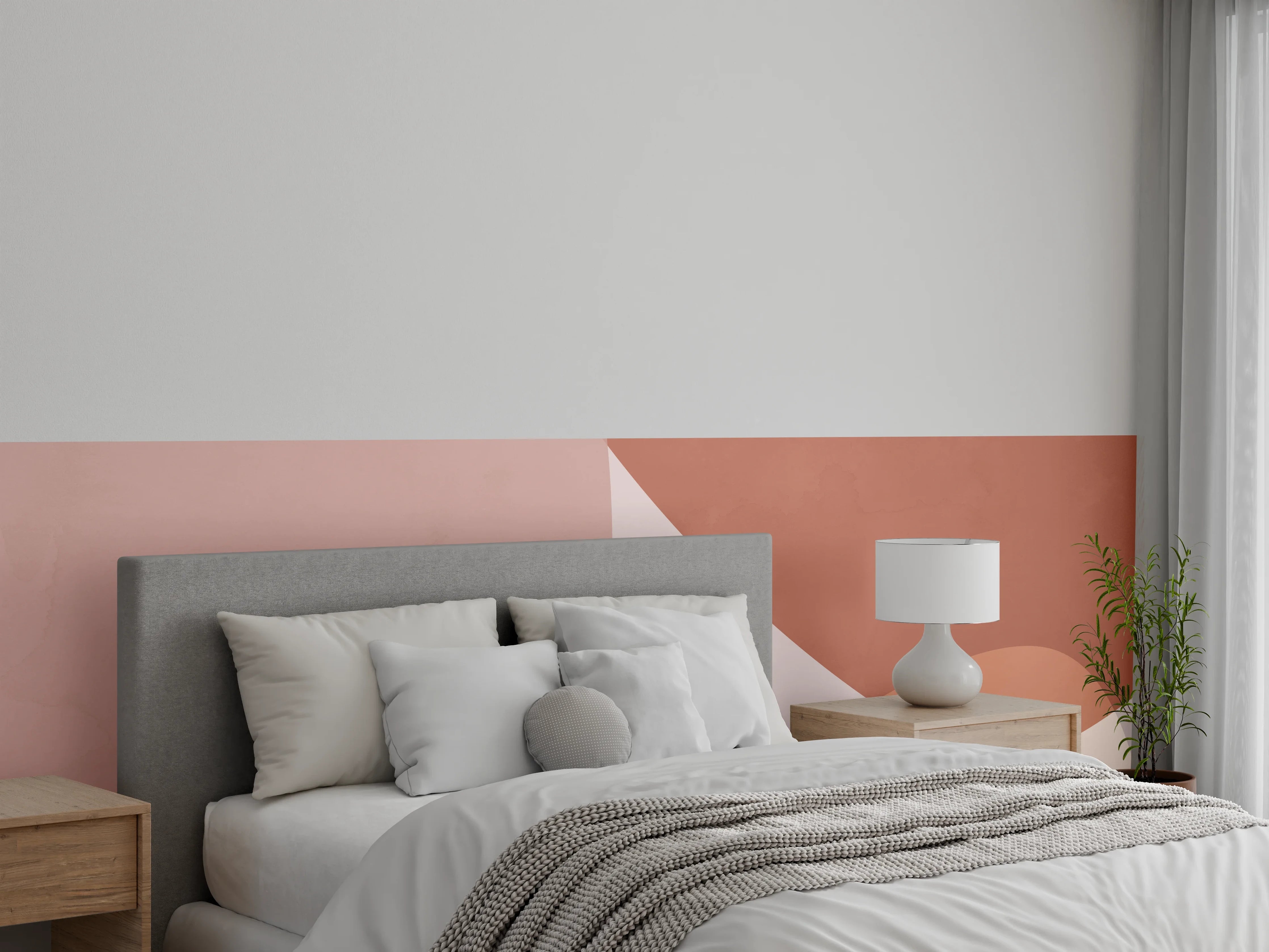 Wandverkleidung Schlafzimmer - Abstrakte Formen in Terrakotta und Beige