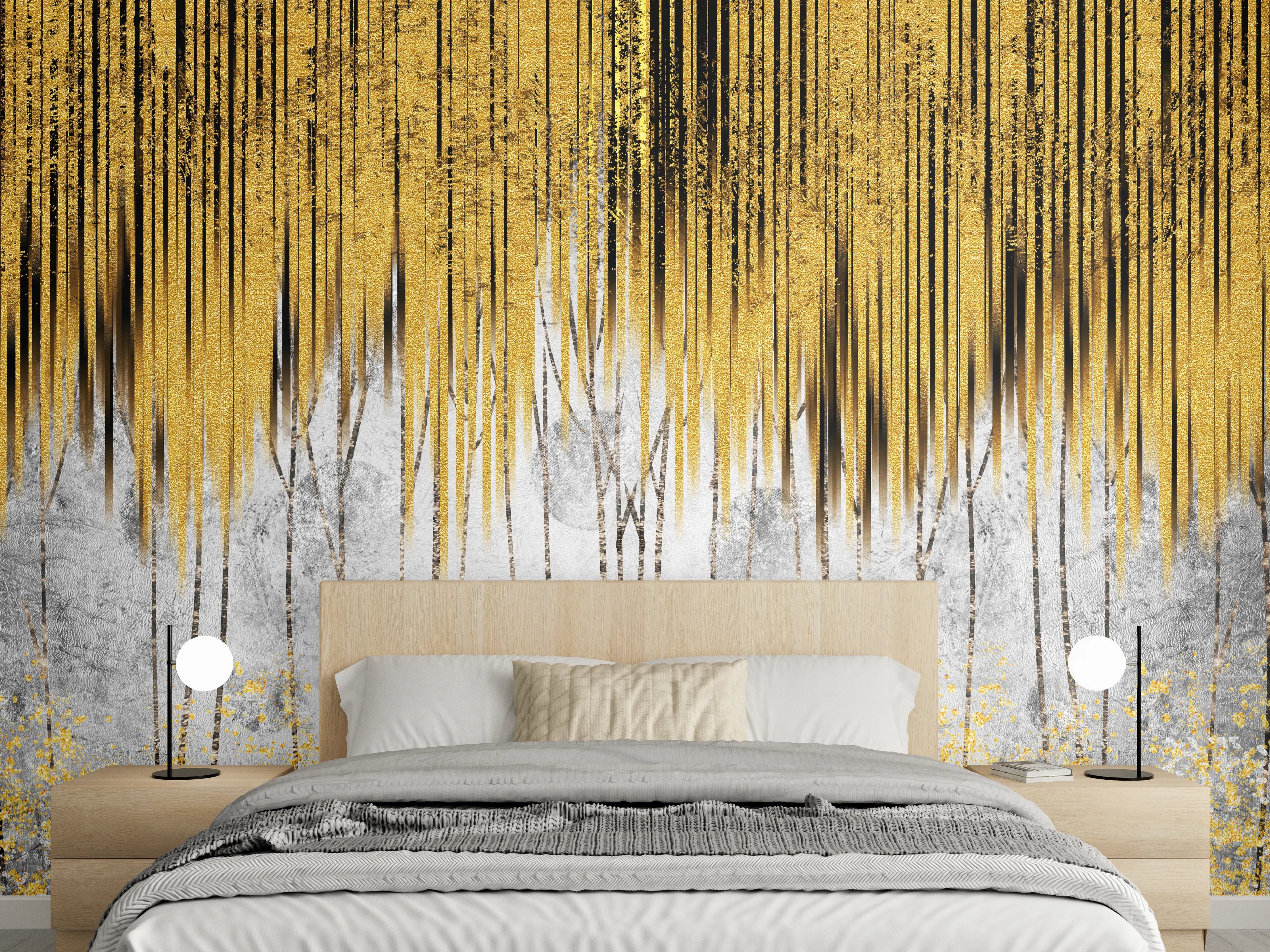 Wandverkleidung Schlafzimmer - Abstrakte Gold- und Silbertöne Kunst