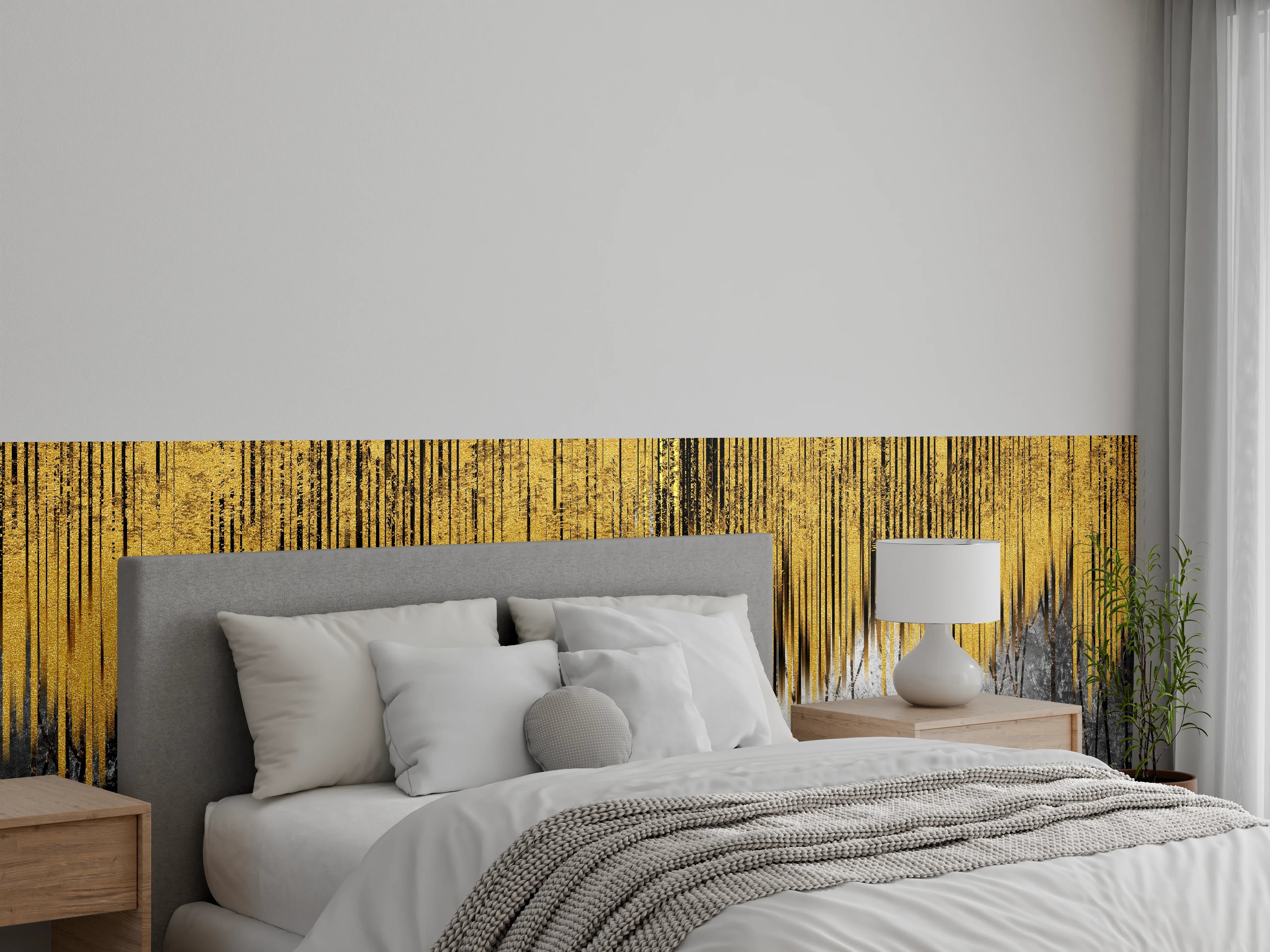 Wandverkleidung Schlafzimmer - Abstrakte Gold- und Silbertöne Kunst