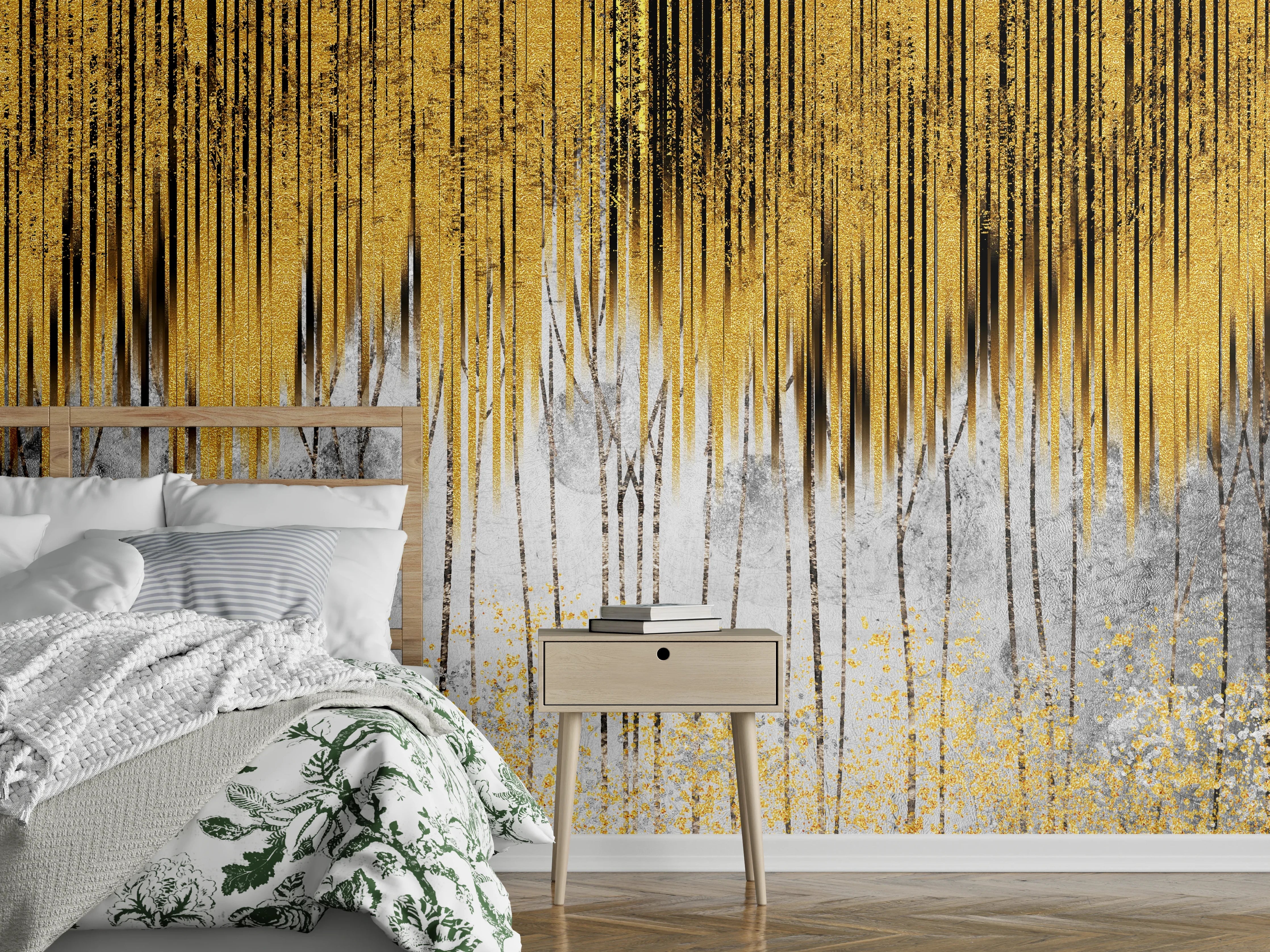 Wandverkleidung Schlafzimmer - Abstrakte Gold- und Silbertöne Kunst