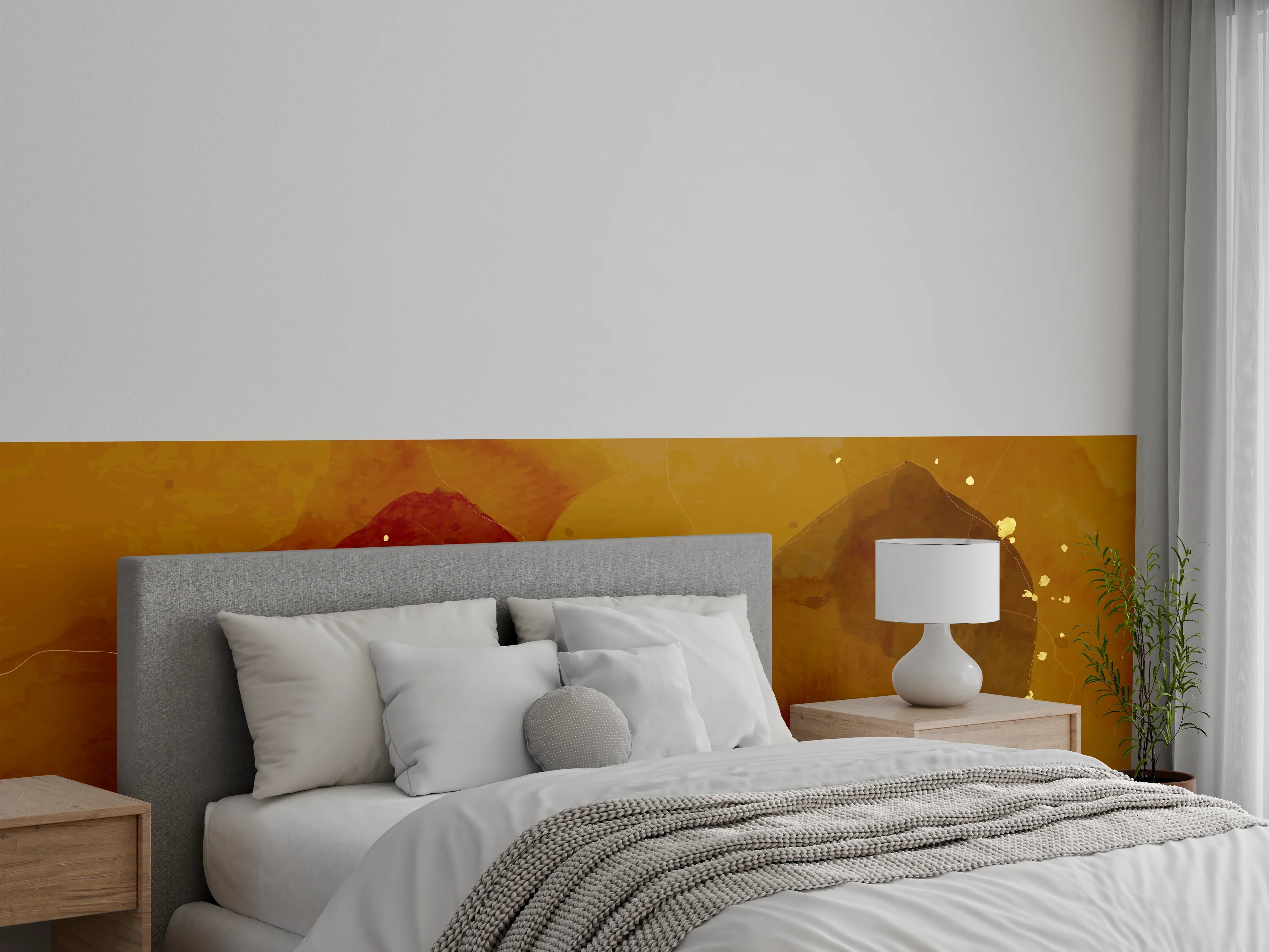 Wandverkleidung Schlafzimmer - Abstrakte Goldbraune Kunst