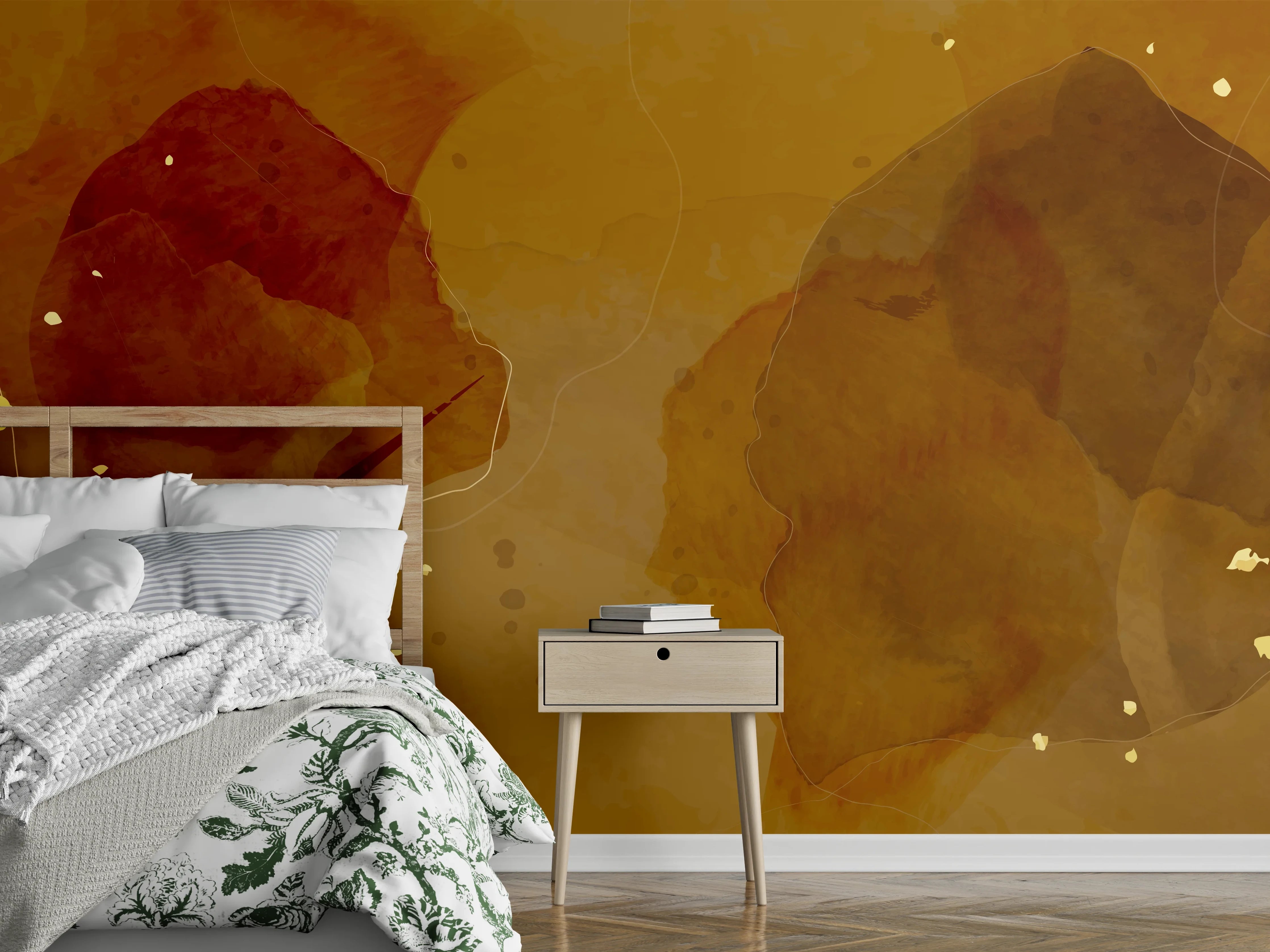 Wandverkleidung Schlafzimmer - Abstrakte Goldbraune Kunst