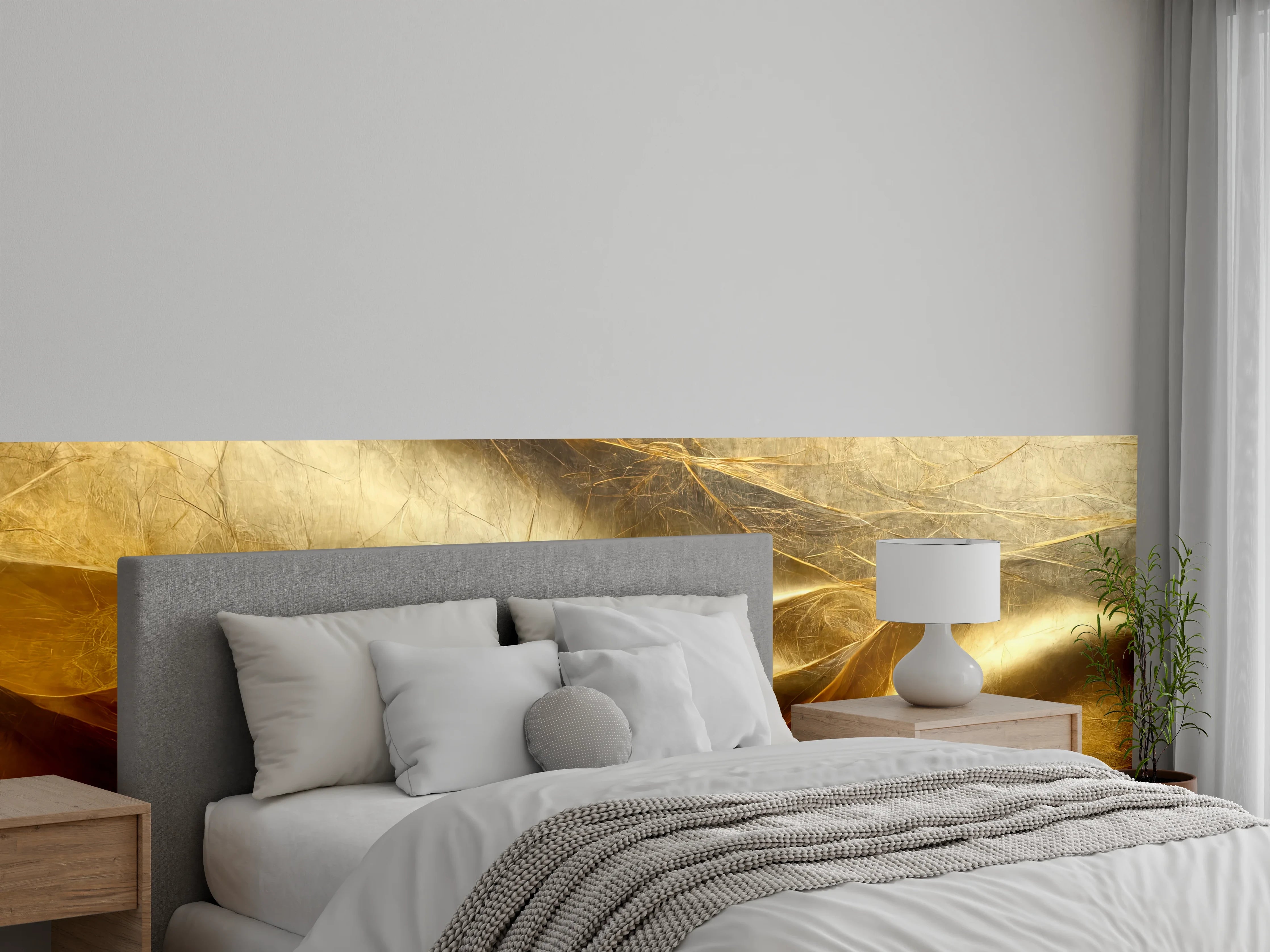Wandverkleidung Schlafzimmer - Abstrakte Goldfolie: Edler Glanz