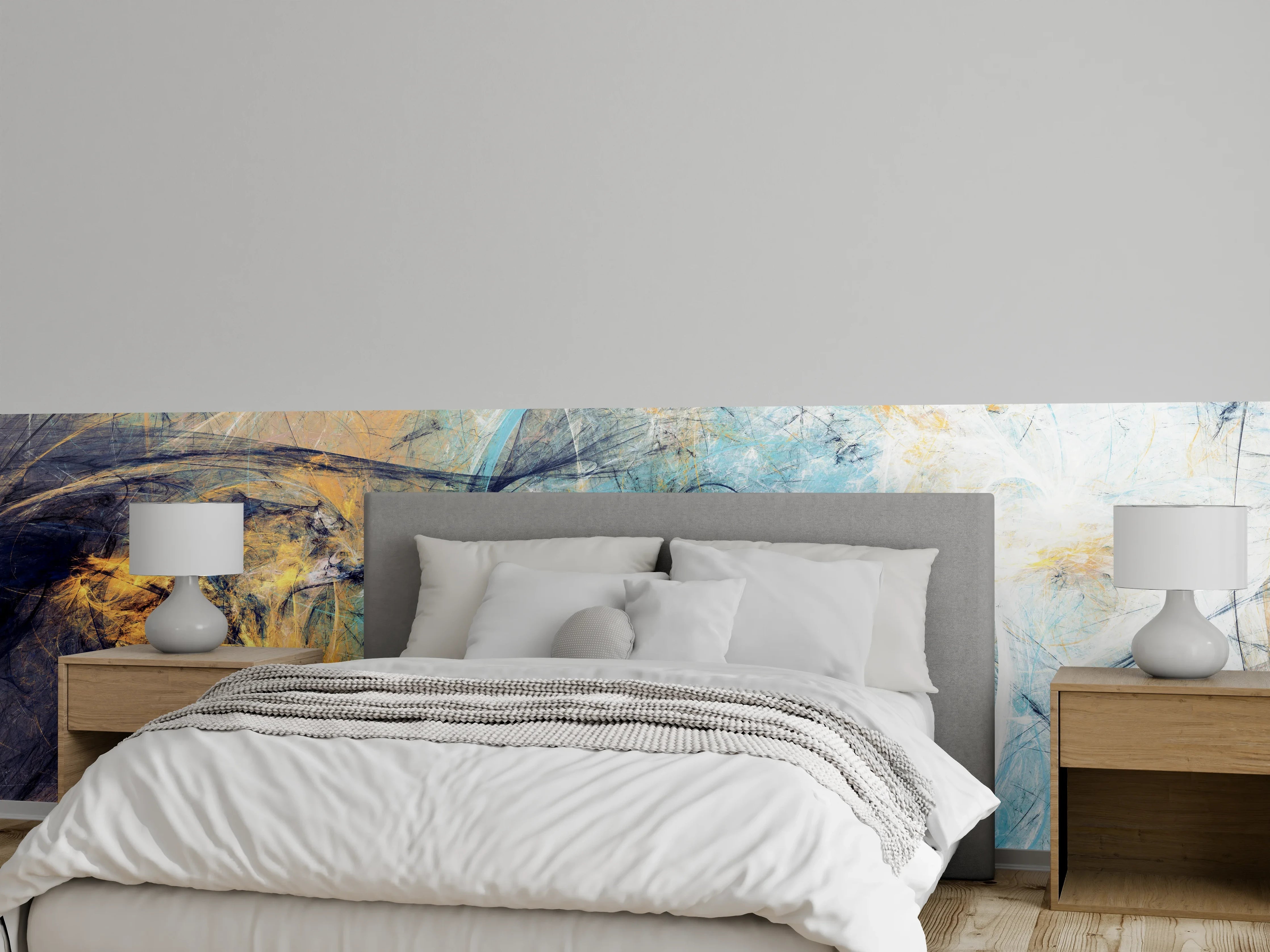 Wandverkleidung Schlafzimmer - Abstrakte Kunst Blau Beige Weiß