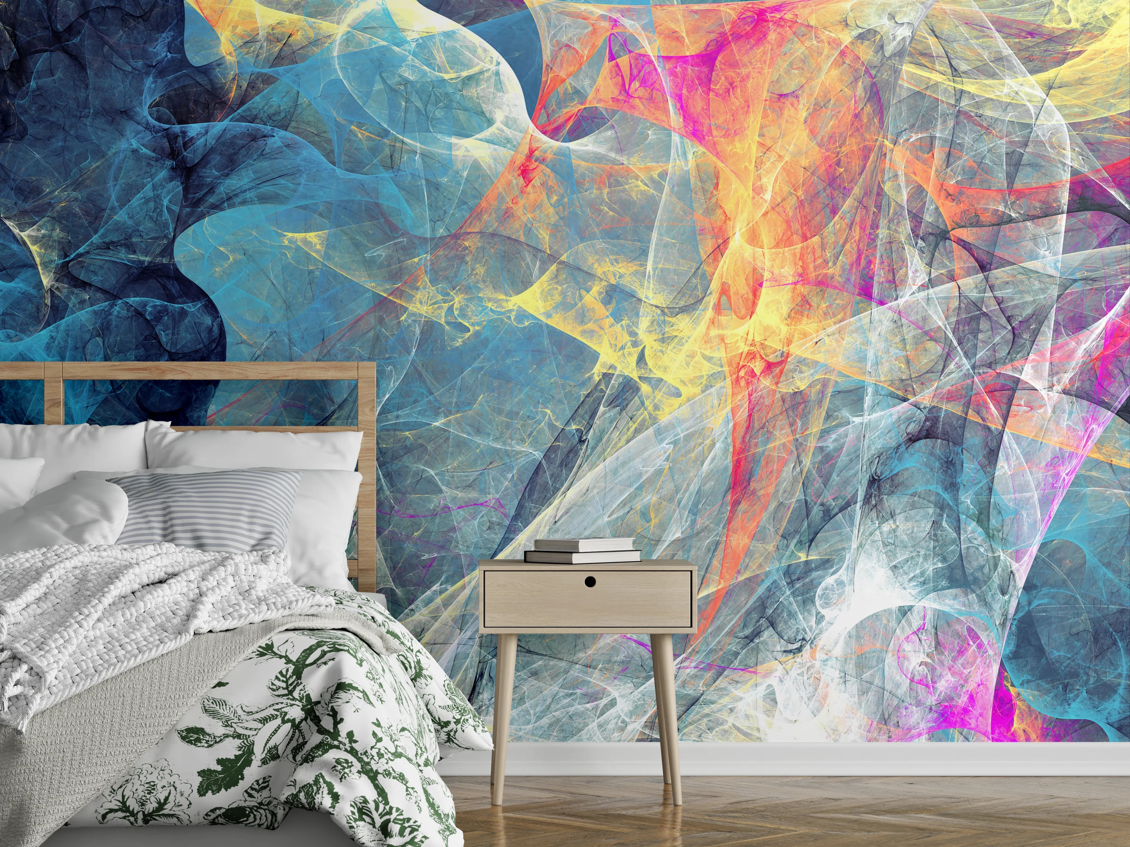 Wandverkleidung Schlafzimmer - Abstrakte Kunst Pastell Farben Splash