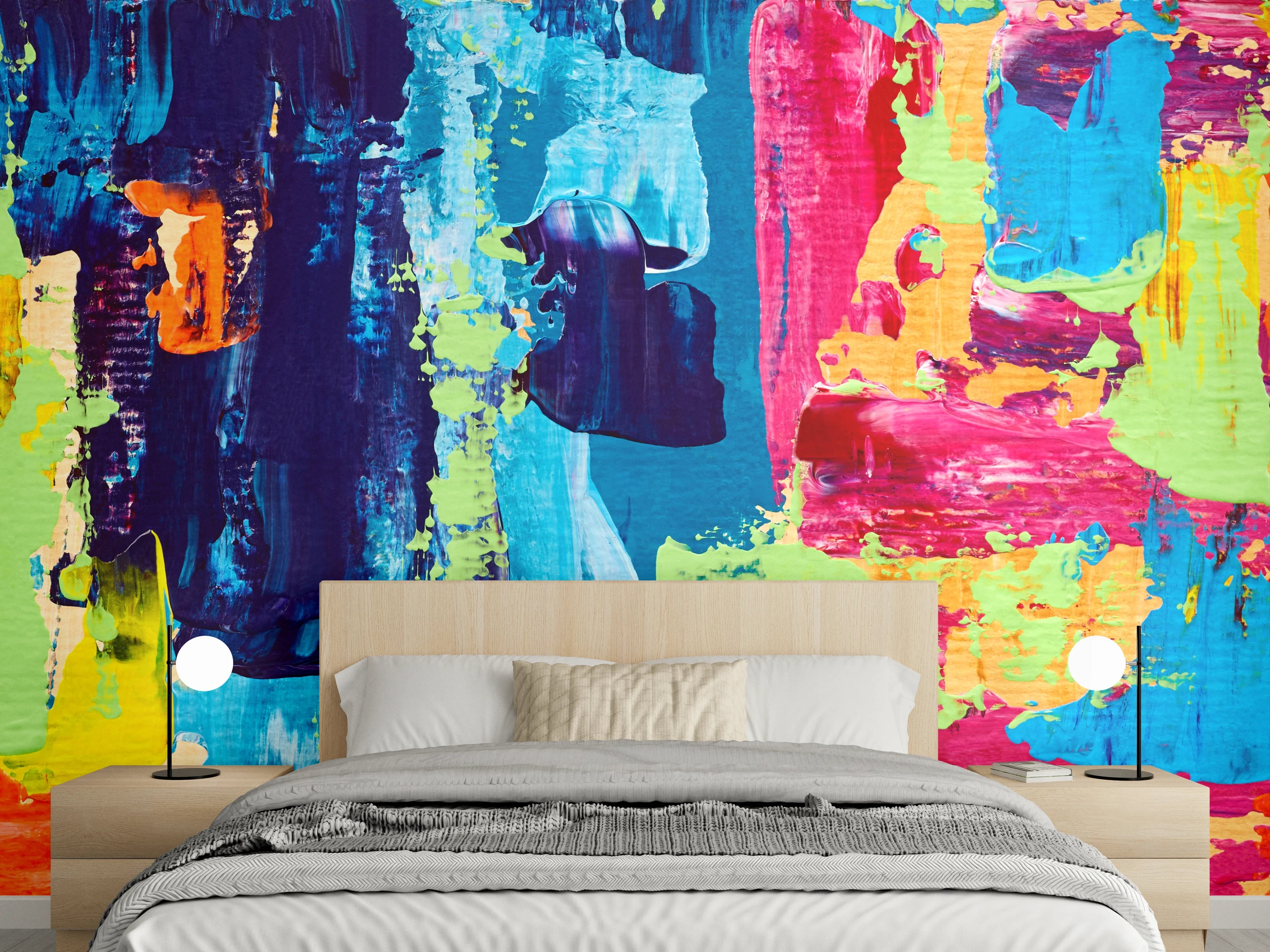 Wandverkleidung Schlafzimmer - Abstrakte Kunst bunte Farben modern
