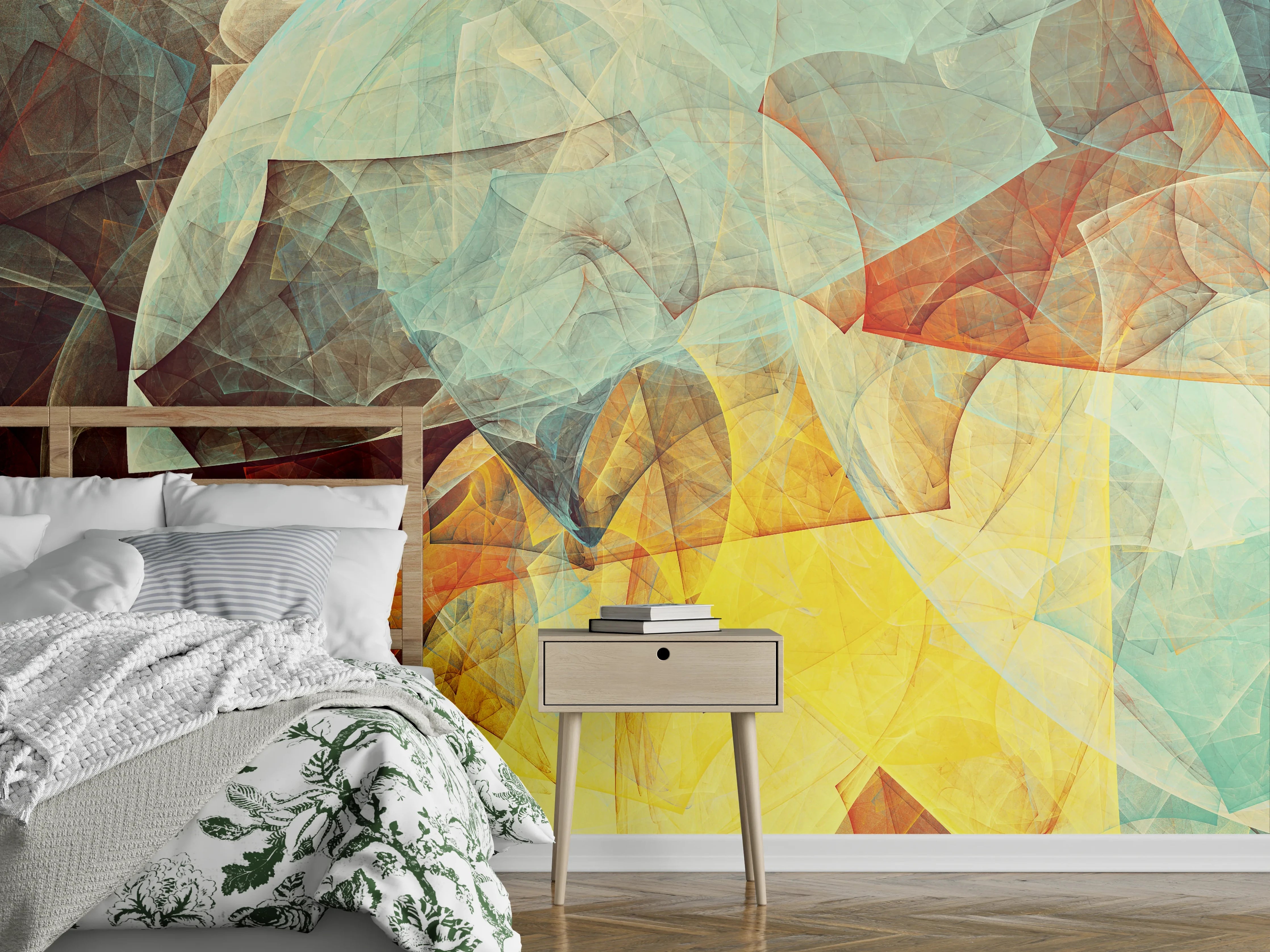 Wandverkleidung Schlafzimmer - Abstrakte Kunst in warmen Farben