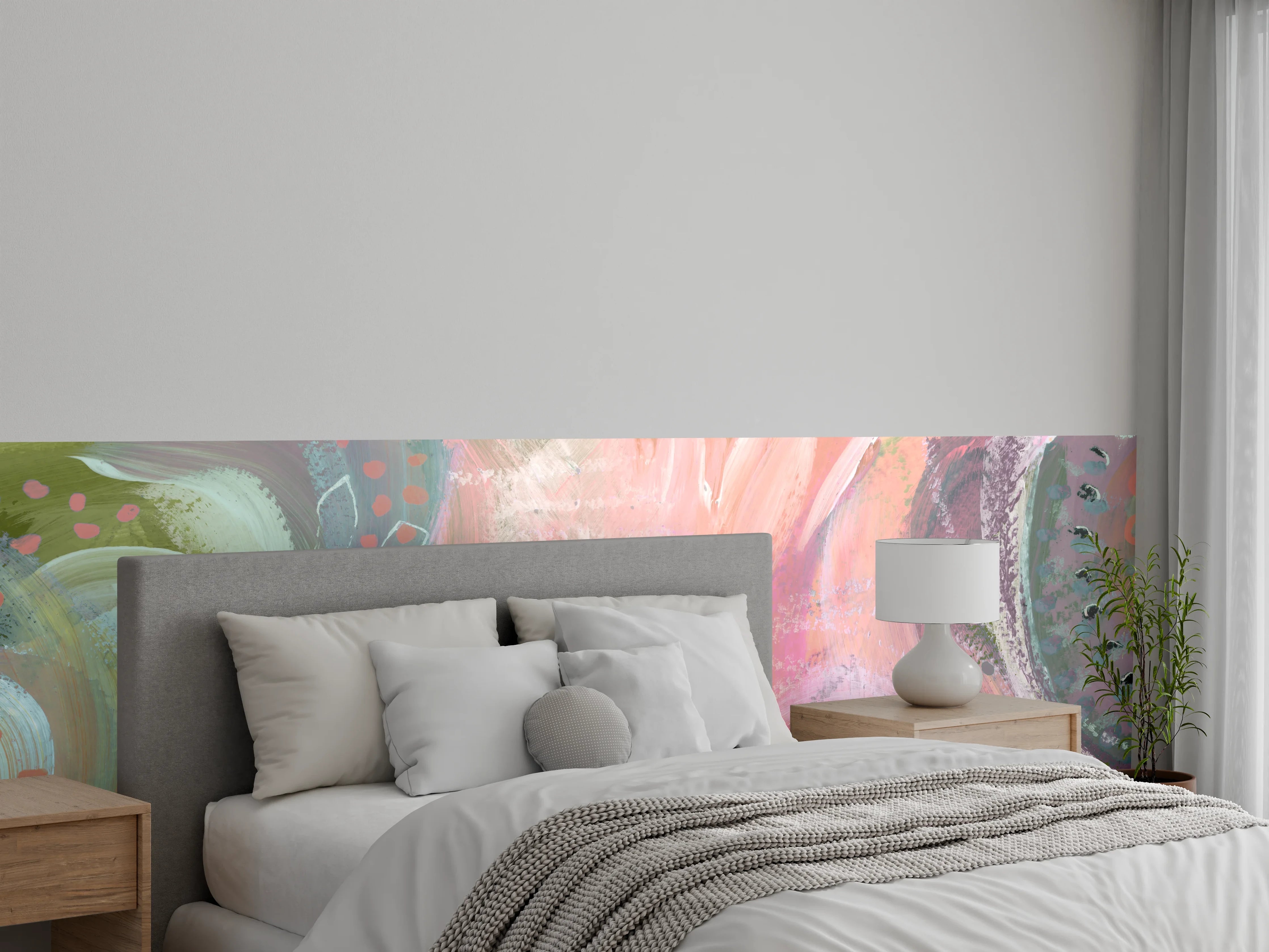 Wandverkleidung Schlafzimmer - Abstrakte Kunst mit Pastellfarben
