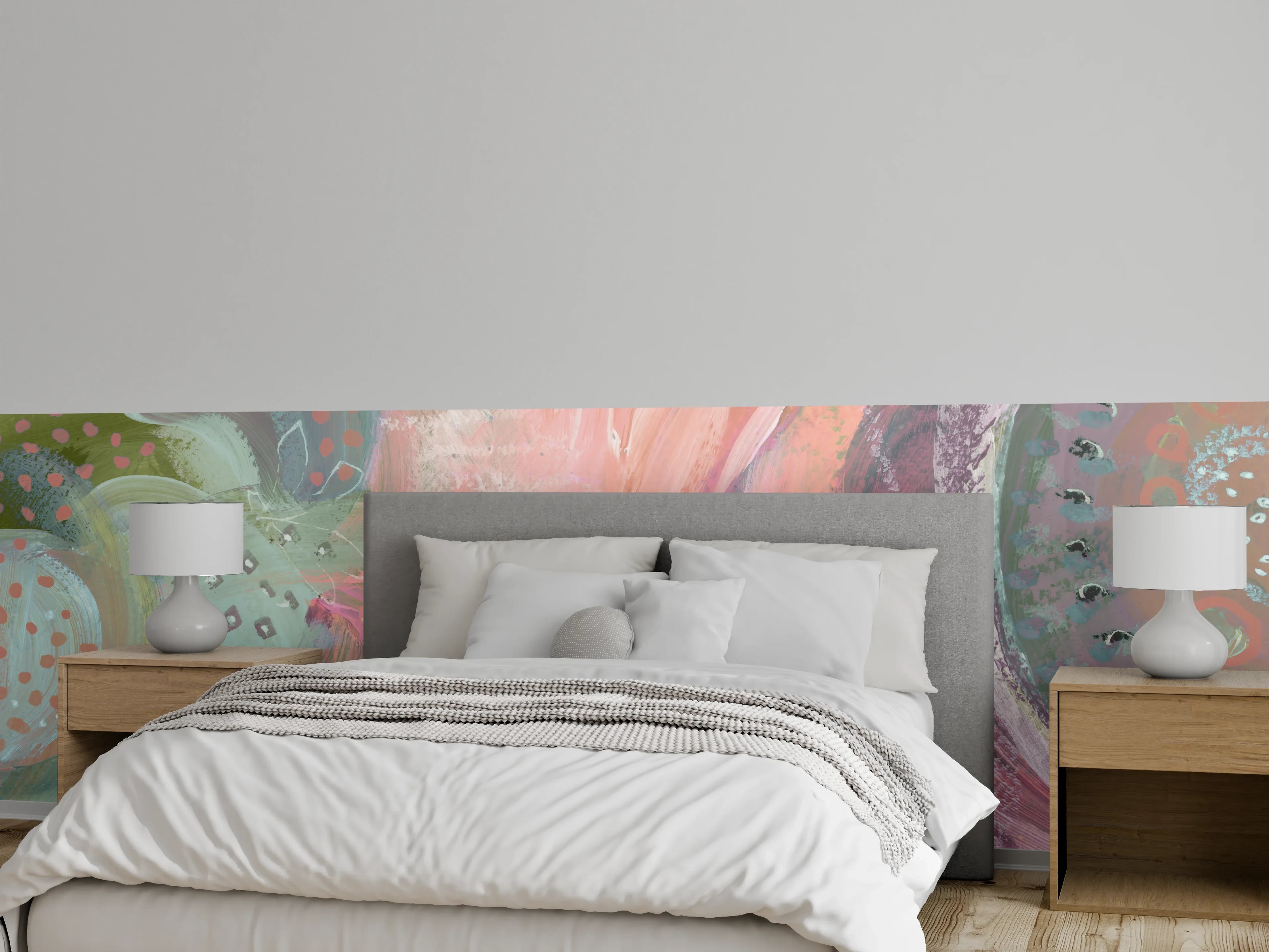 Wandverkleidung Schlafzimmer - Abstrakte Kunst mit Pastellfarben