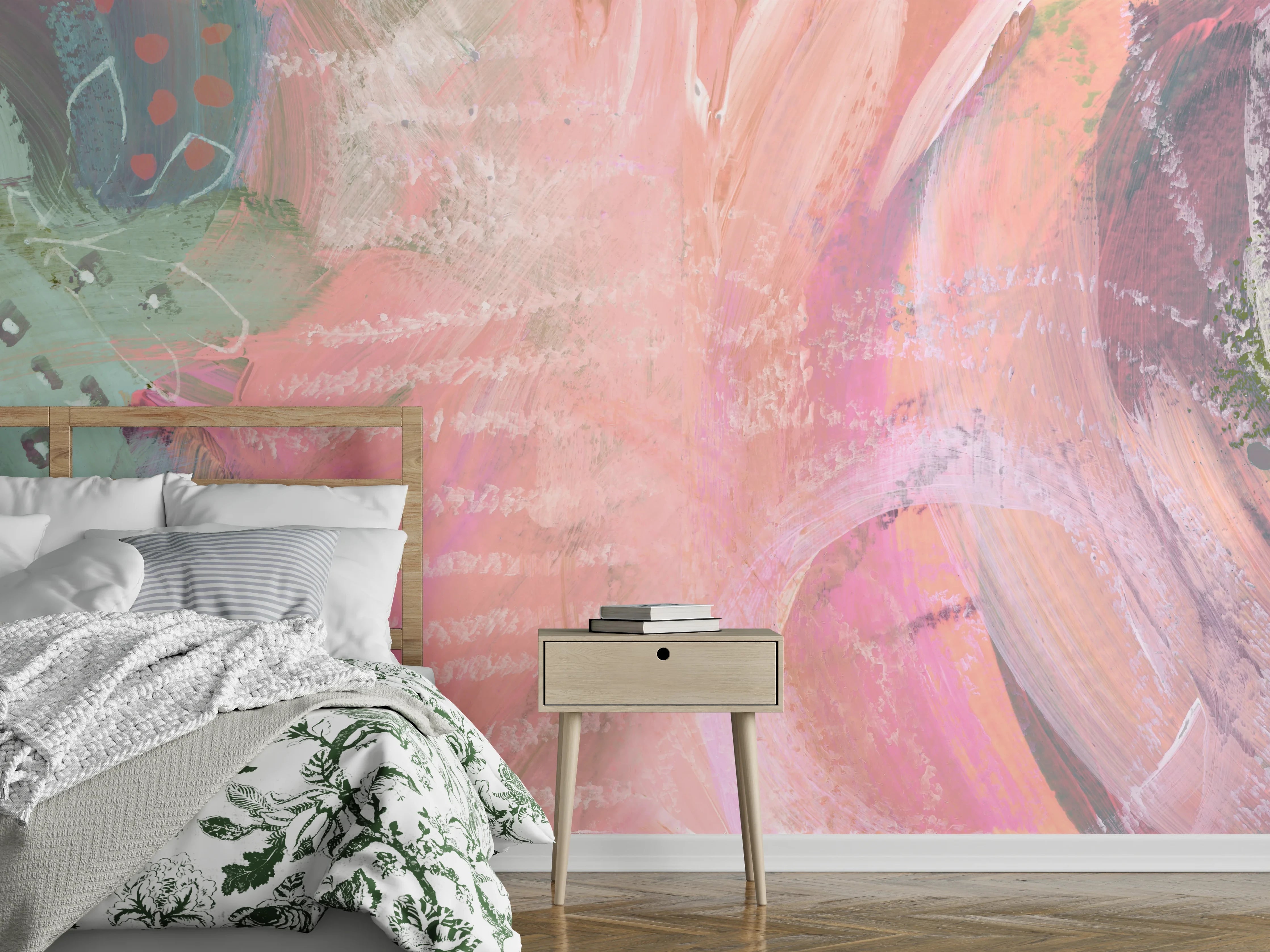 Wandverkleidung Schlafzimmer - Abstrakte Kunst mit Pastellfarben