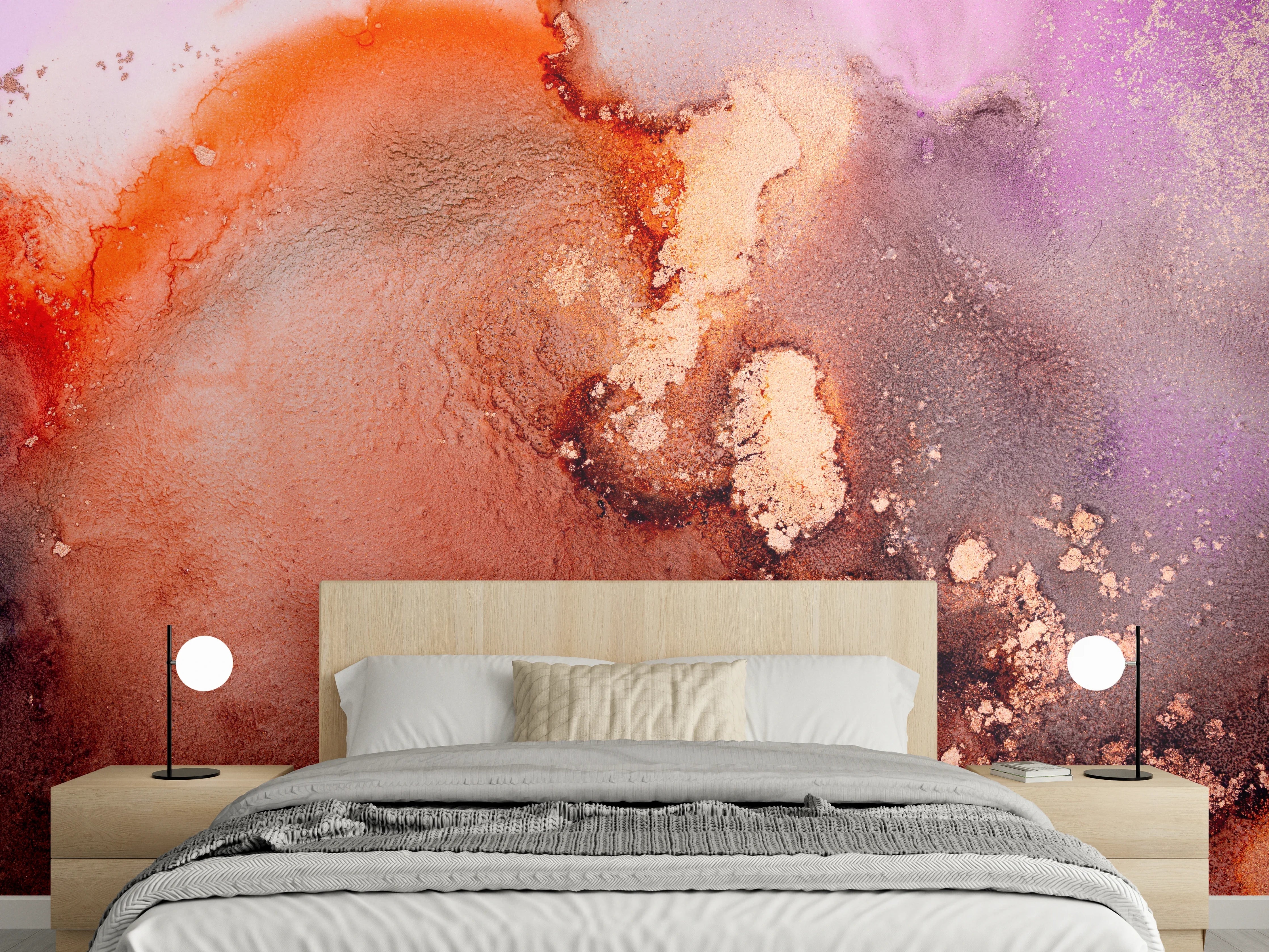 Wandverkleidung Schlafzimmer - Abstrakte Kunst: Rote und violette Wand