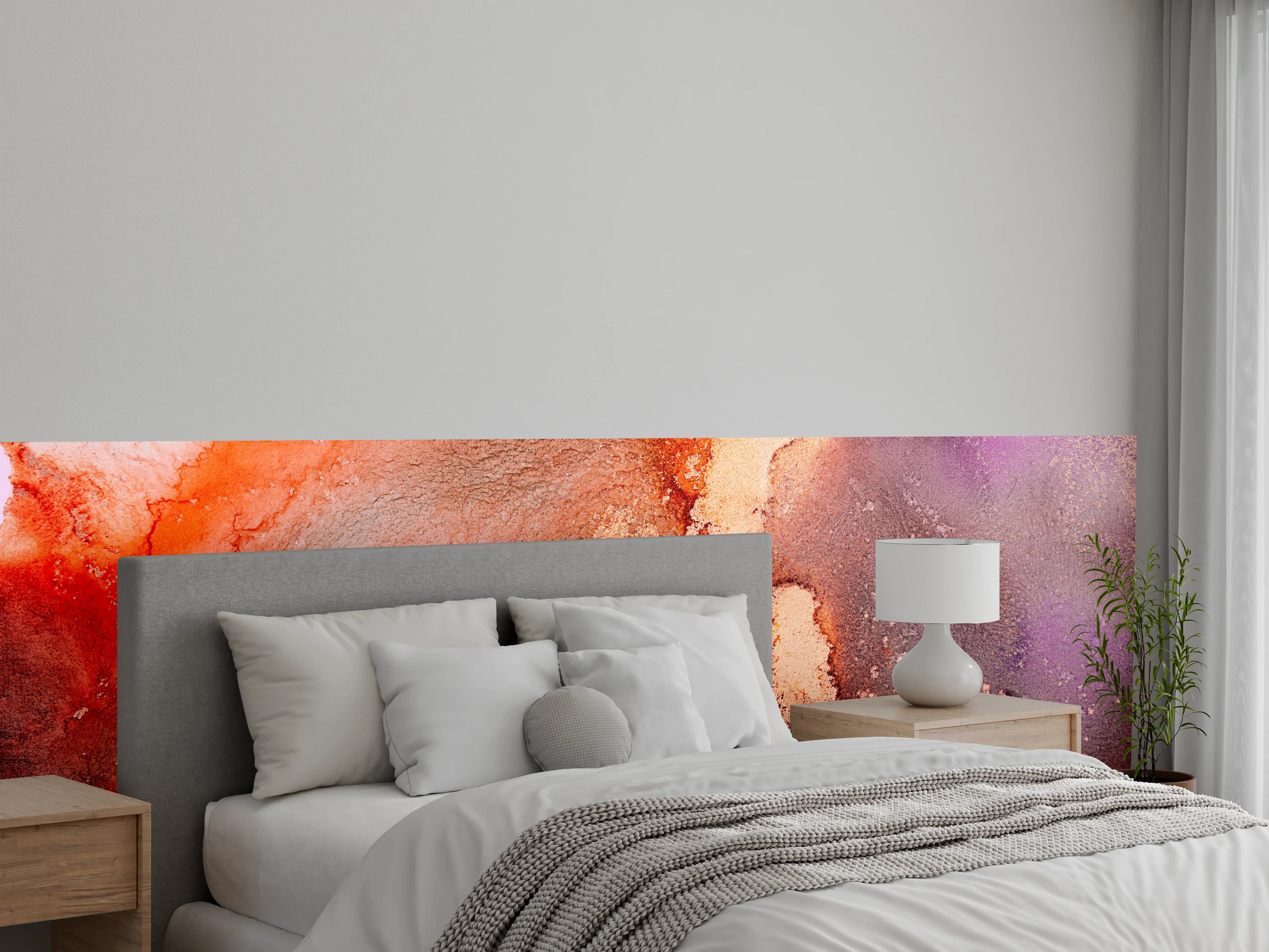Wandverkleidung Schlafzimmer - Abstrakte Kunst: Rote und violette Wand