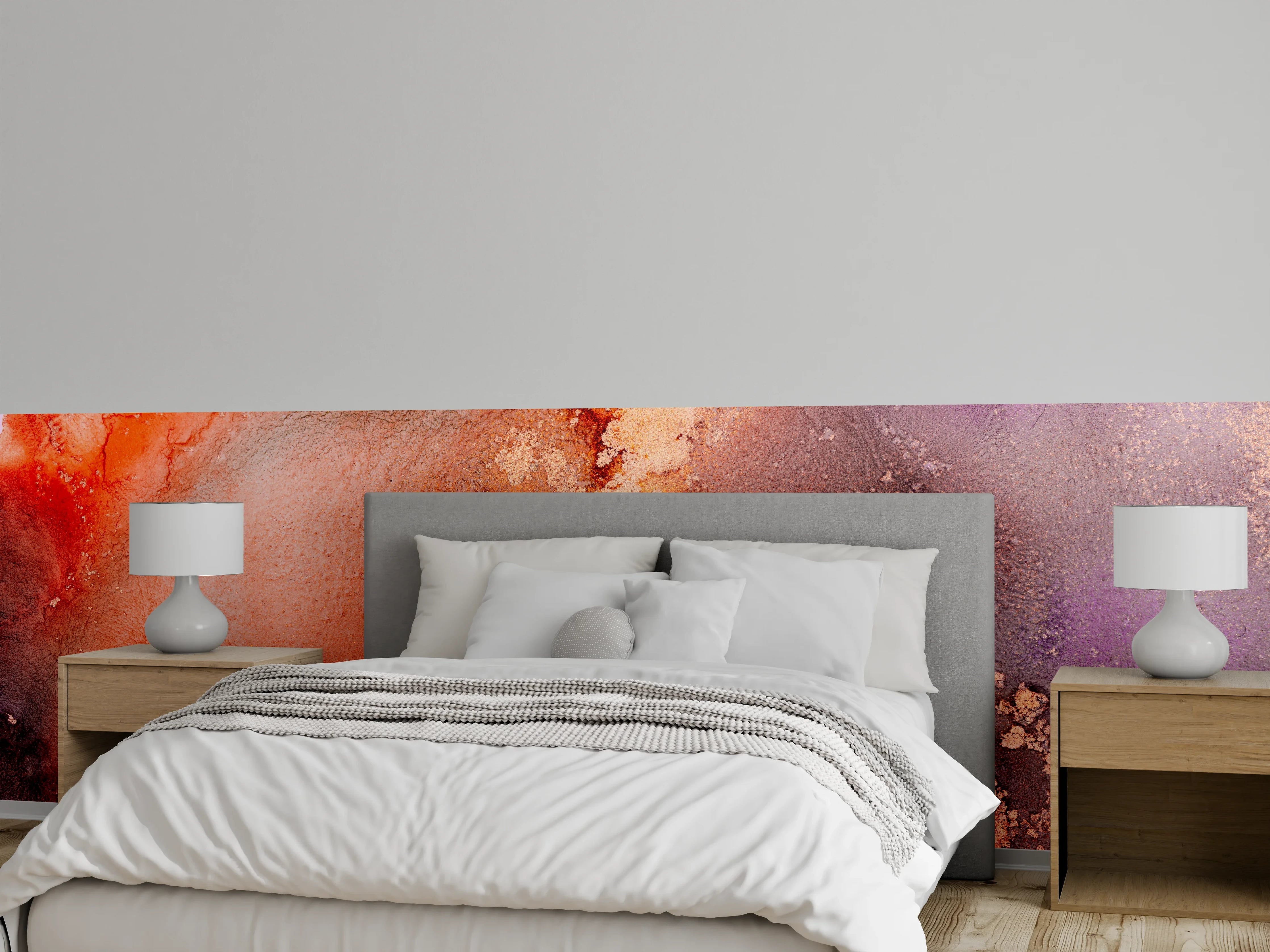Wandverkleidung Schlafzimmer - Abstrakte Kunst: Rote und violette Wand
