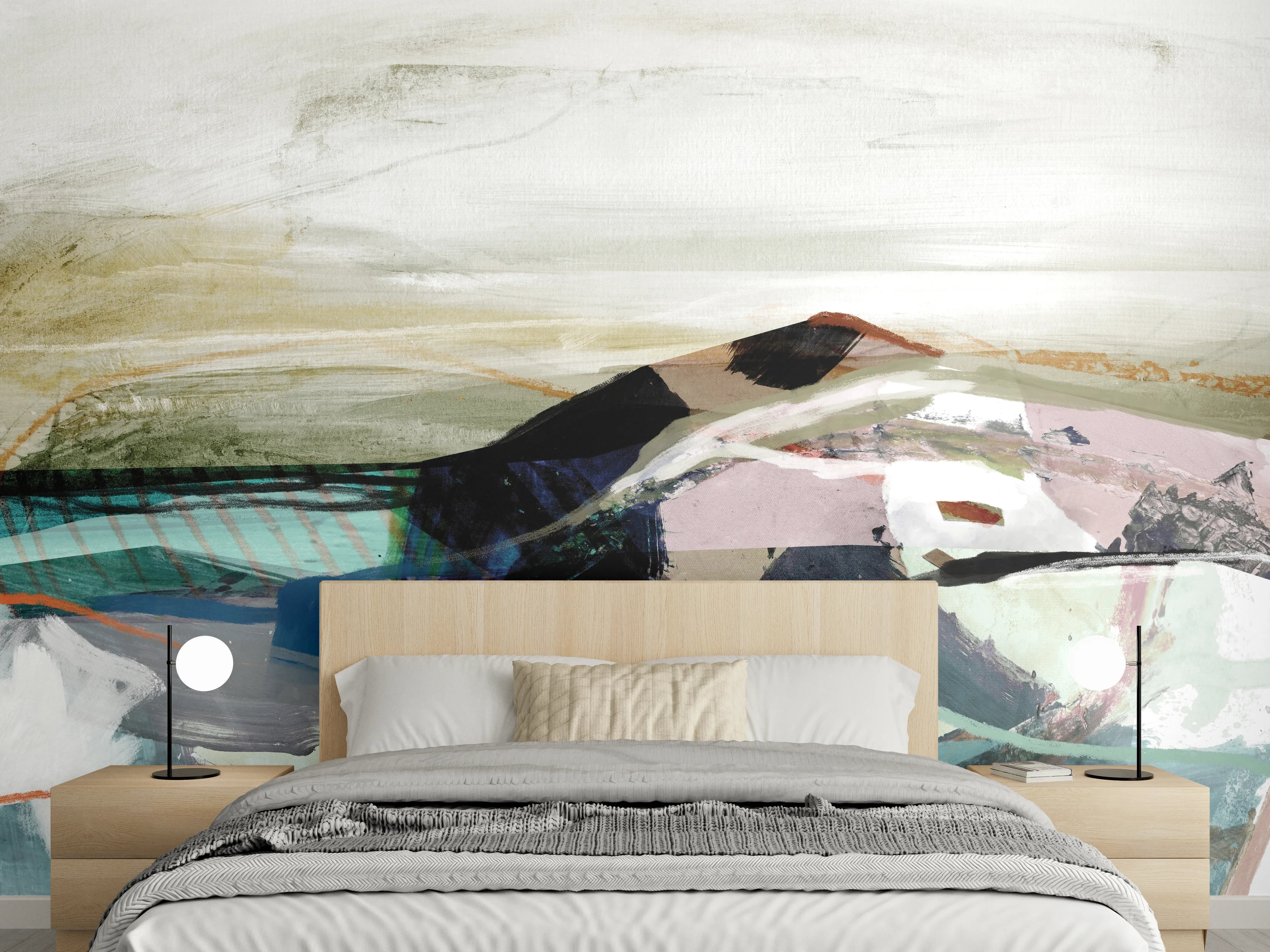 Wandverkleidung Schlafzimmer - Abstrakte Landschaft Aquarell Kunst