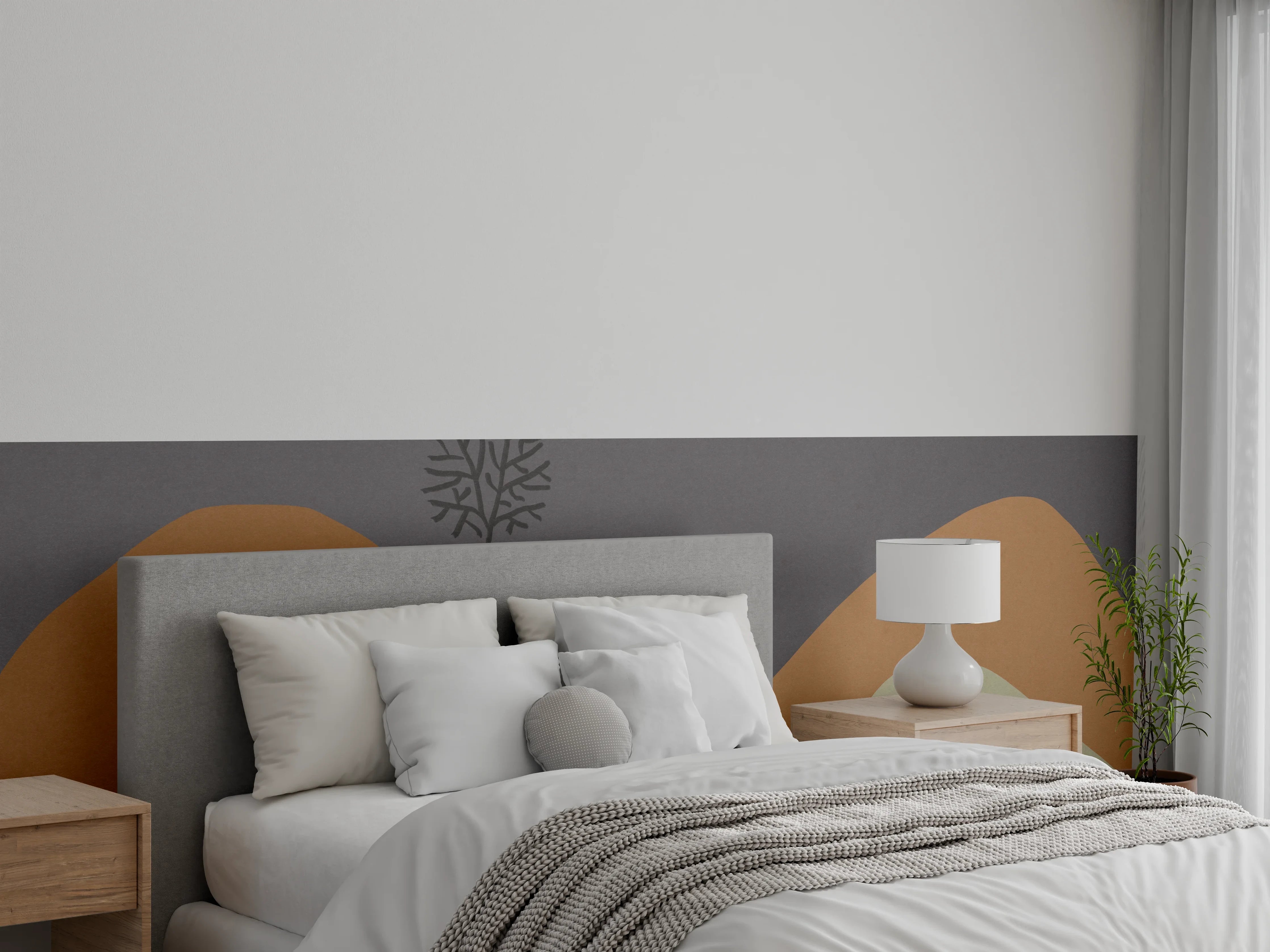 Wandverkleidung Schlafzimmer - Abstrakte Landschaft mit Halbmond