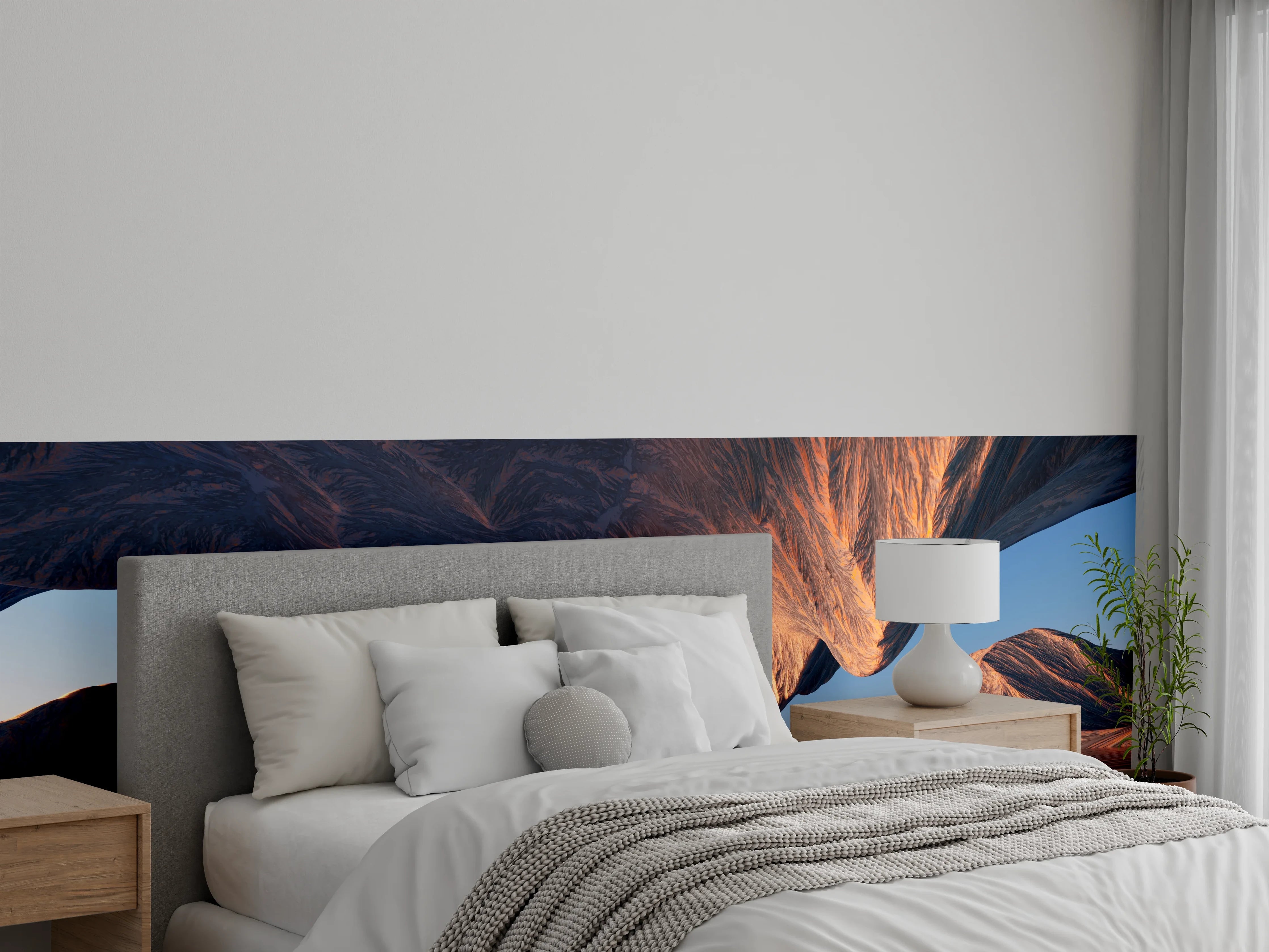Wandverkleidung Schlafzimmer - Abstrakte Landschaft, Wasser und Berge