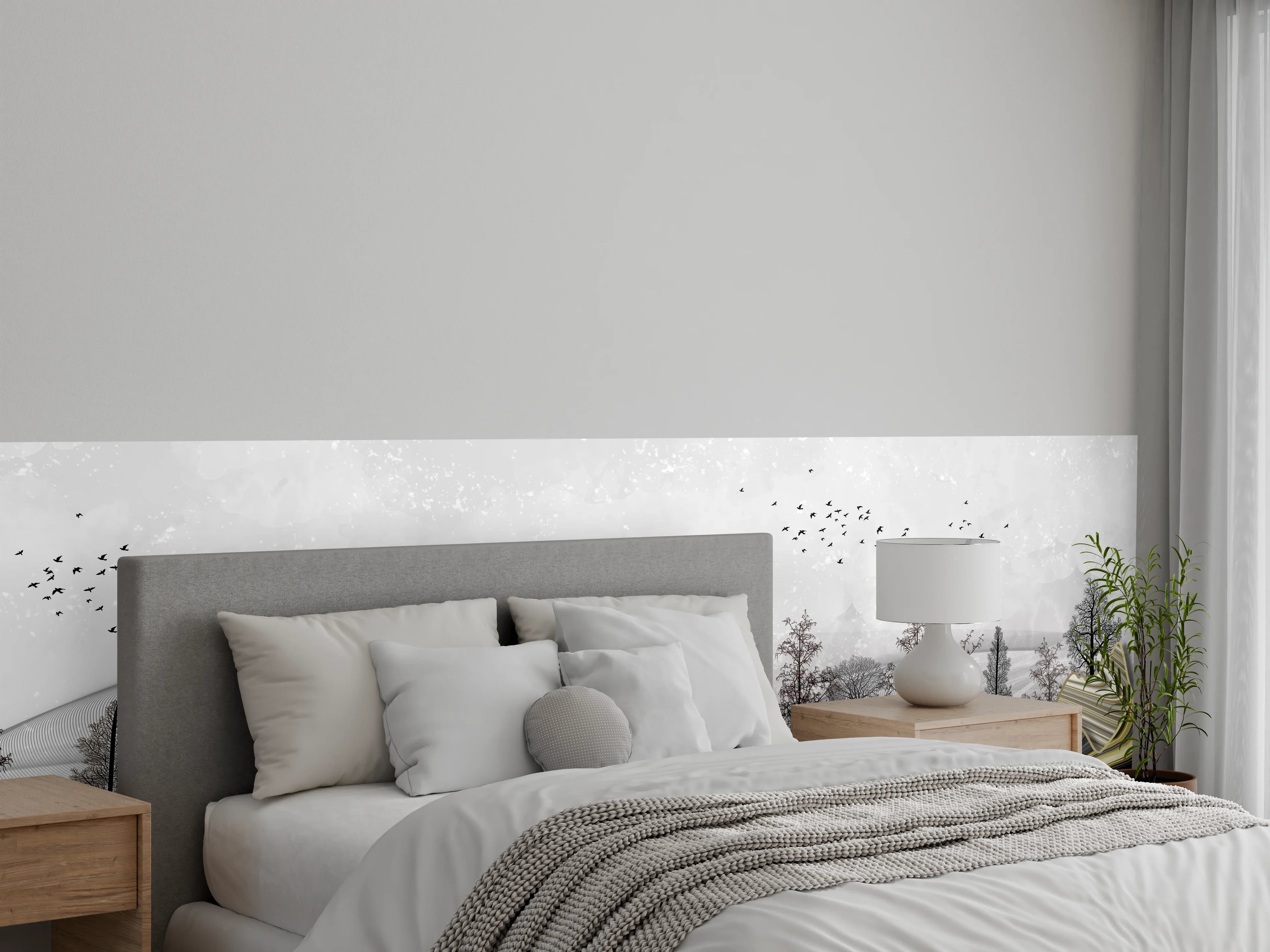Wandverkleidung Schlafzimmer - Abstrakte Landschafts- Zeichnung